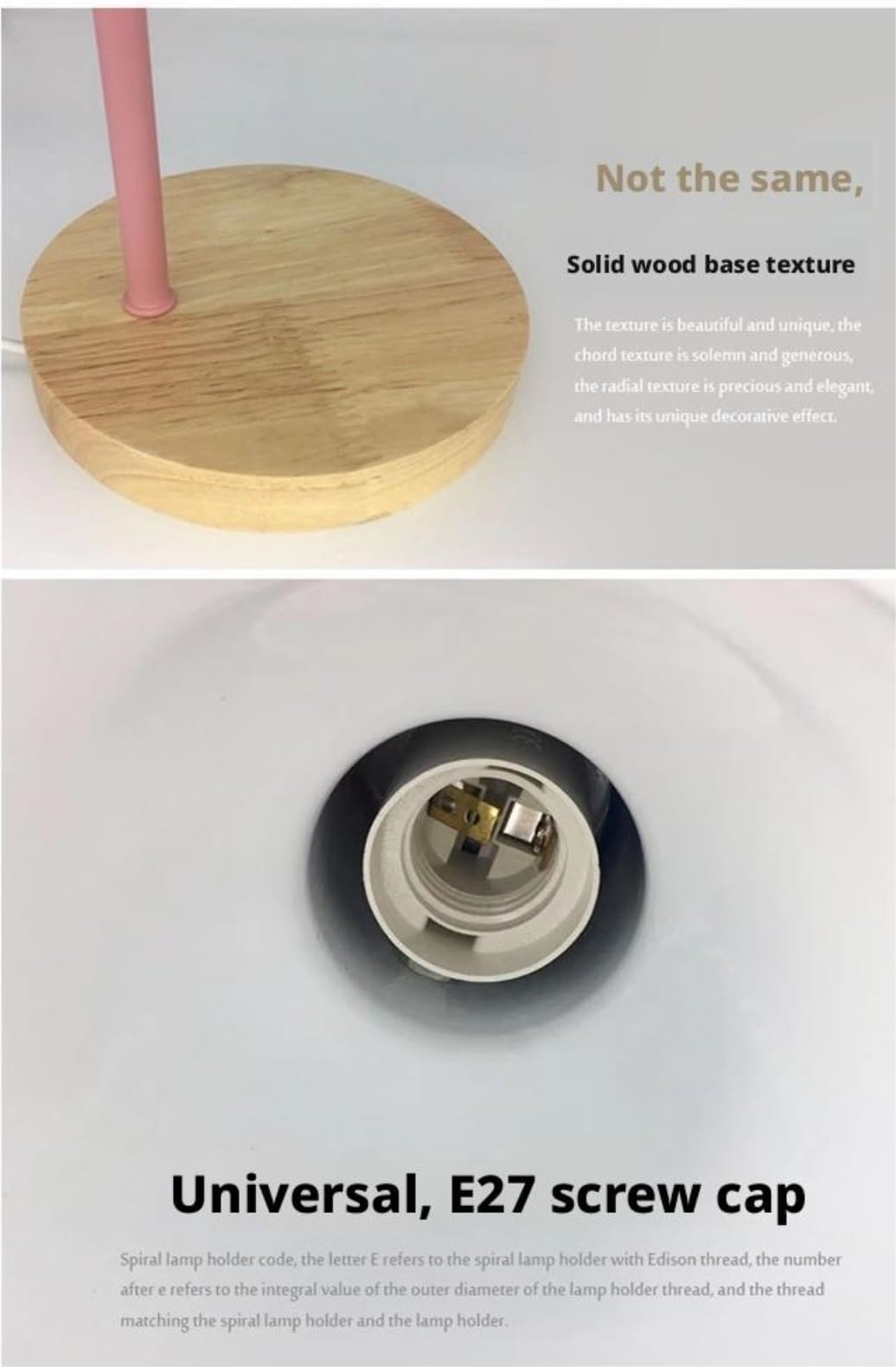 Lámpara De Lectura Lámpara De Escritorio Hierro Forjado con Base Madera. Bombilla No Incluida para Ojos(Pink)
