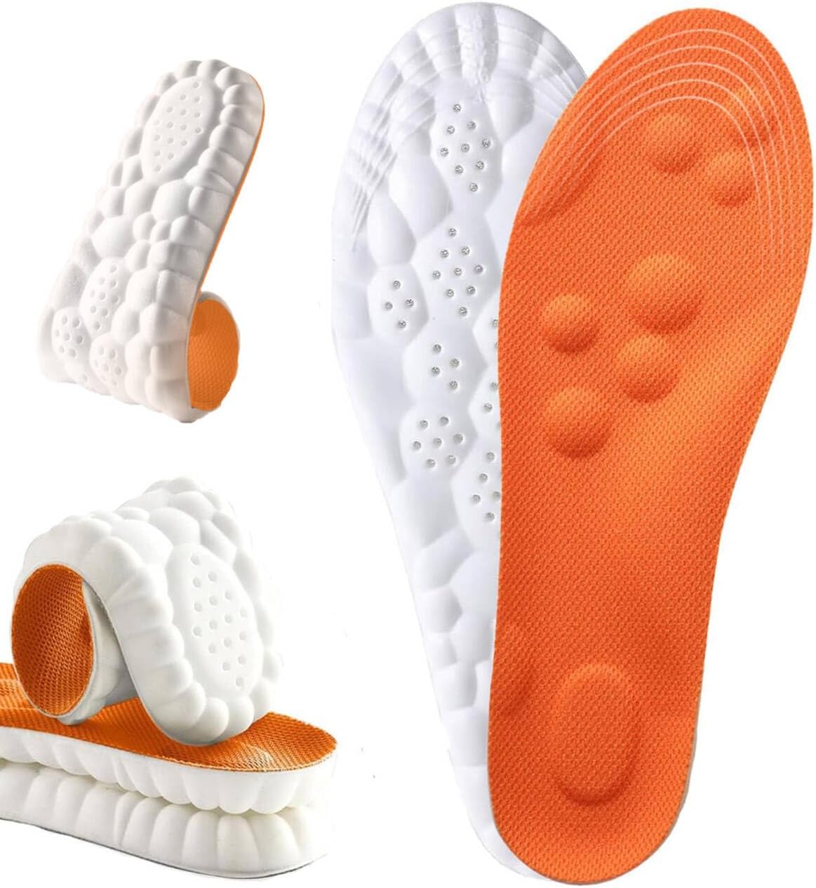 4D Cloud Insoles for Men Women, Breathable Memory Foam Cloud Massage Insoles, Enhanced Arch Support & Cushioned Comfort,Relief Foot Pain,Fits All Shoe Types(1 Pairs-Orange, Men 8-9/Women 10-11)
