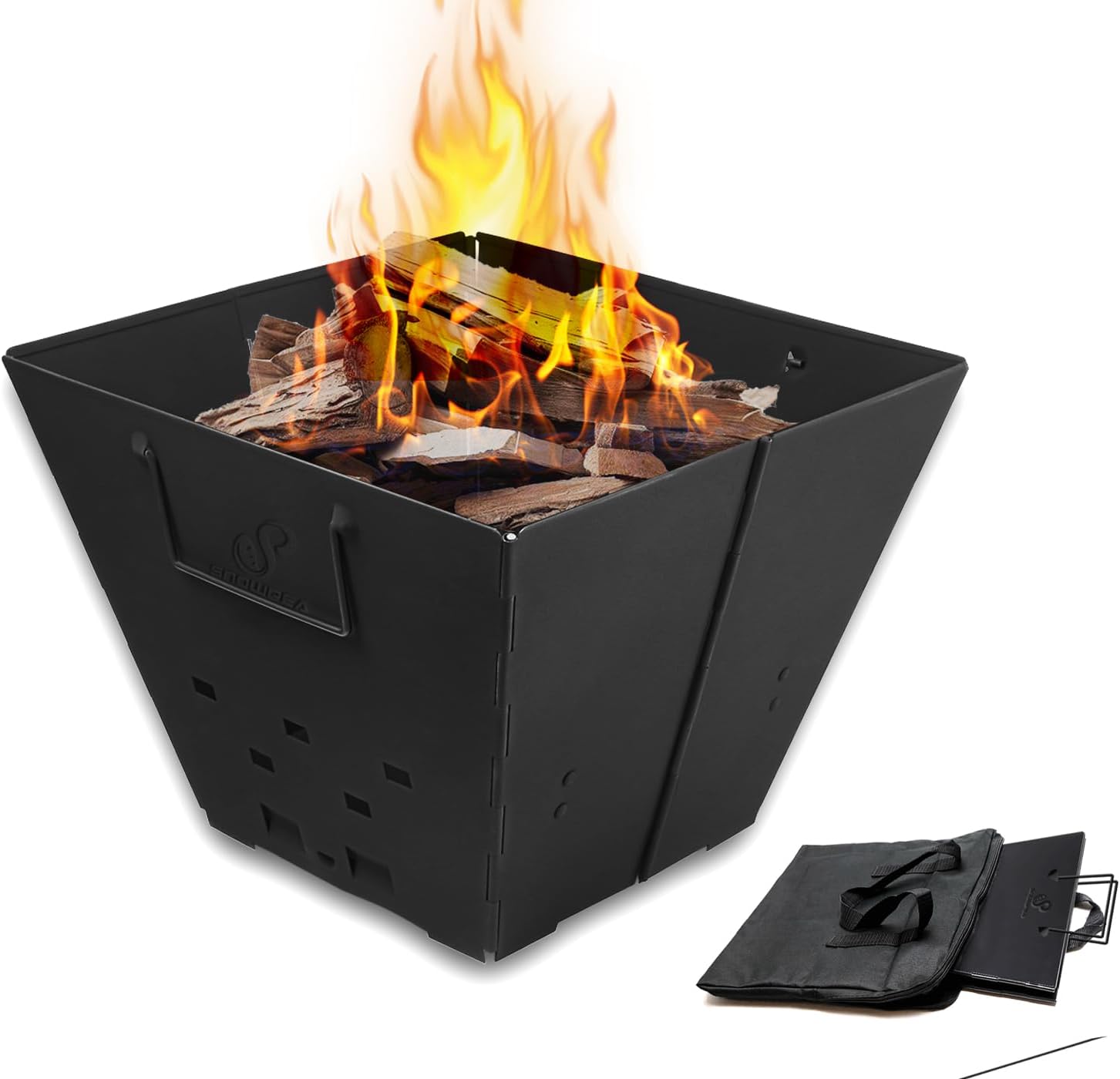 Snowpea Portable Fire Pit for Camping, Collapsible Outdoor Fire Pit, Outdoor Folding Fire Pit with Carry Bag, Iron Fire Bowl for Picnics, Bonfire, Patio, Backyard and Garden - No Top Grill