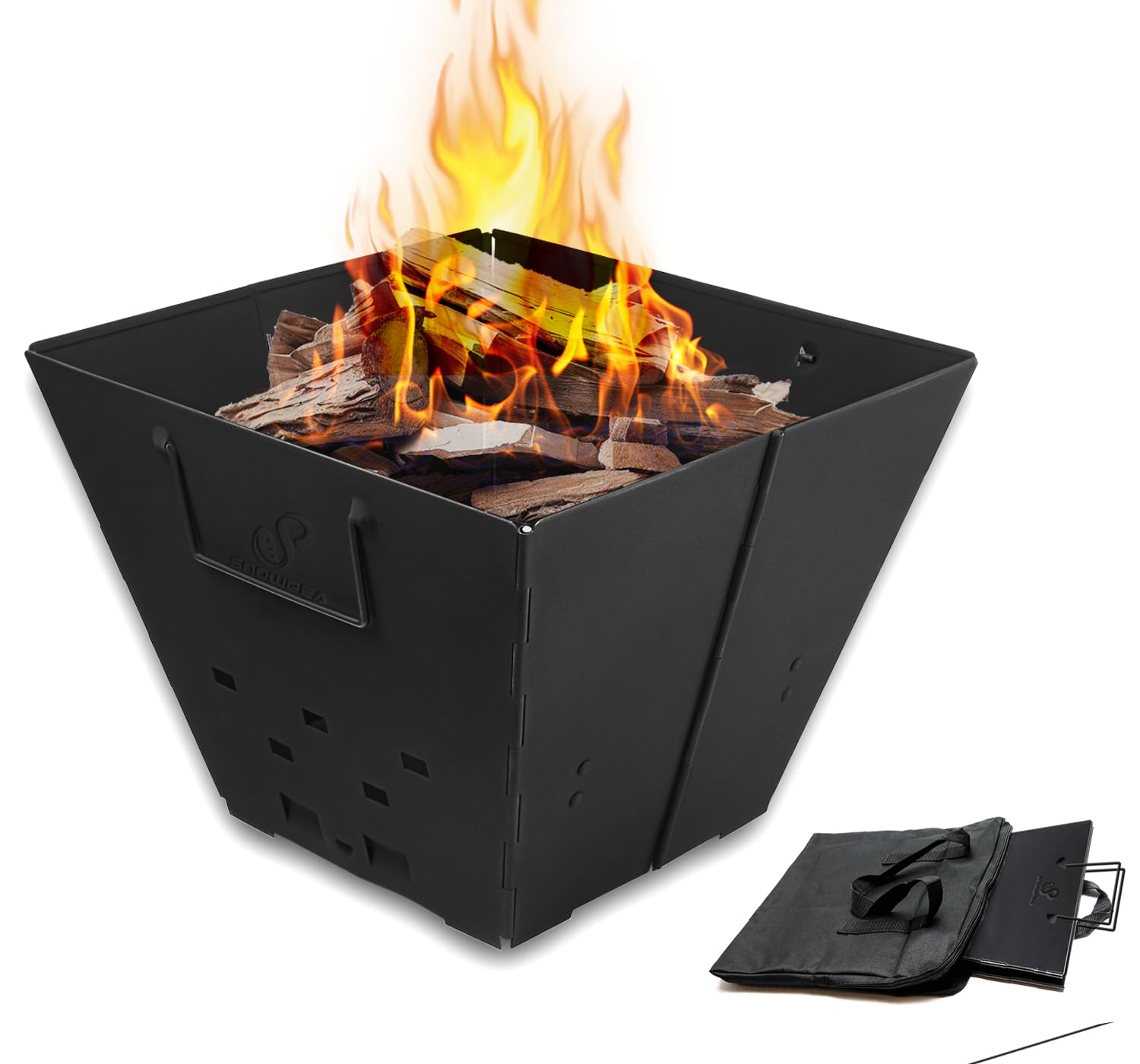 Snowpea Portable Fire Pit for Camping, Collapsible Outdoor Fire Pit, Outdoor Folding Fire Pit with Carry Bag, Iron Fire Bowl for Picnics, Bonfire, Patio, Backyard and Garden - No Top Grill