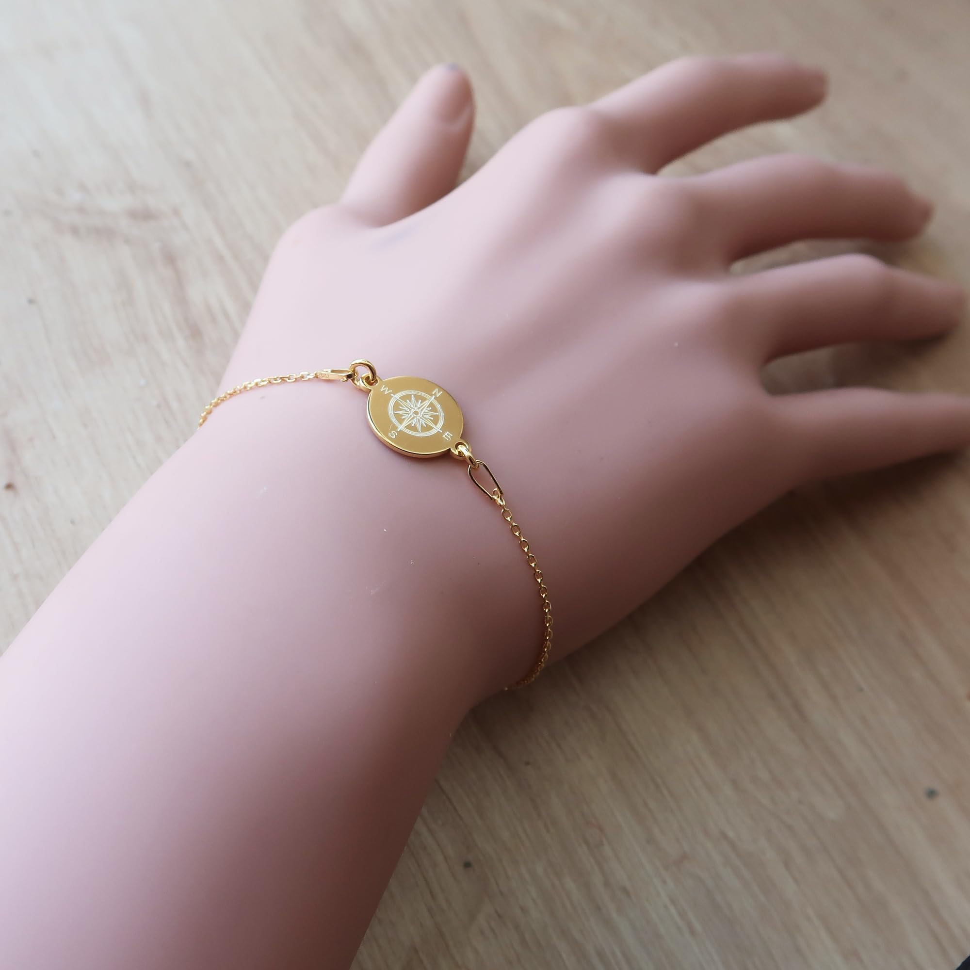 Kompass Armband mit Gravur, 925 Silber oder vergoldet