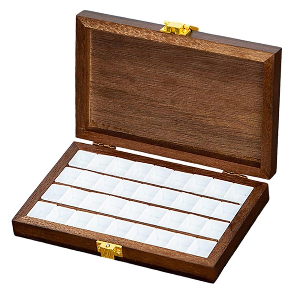 Fowecry Empty Wooden Palette Box for Watercolor Painting, Foldable Painting Tray, Portable Travel Case for Acrylic Paints, 36 Grids