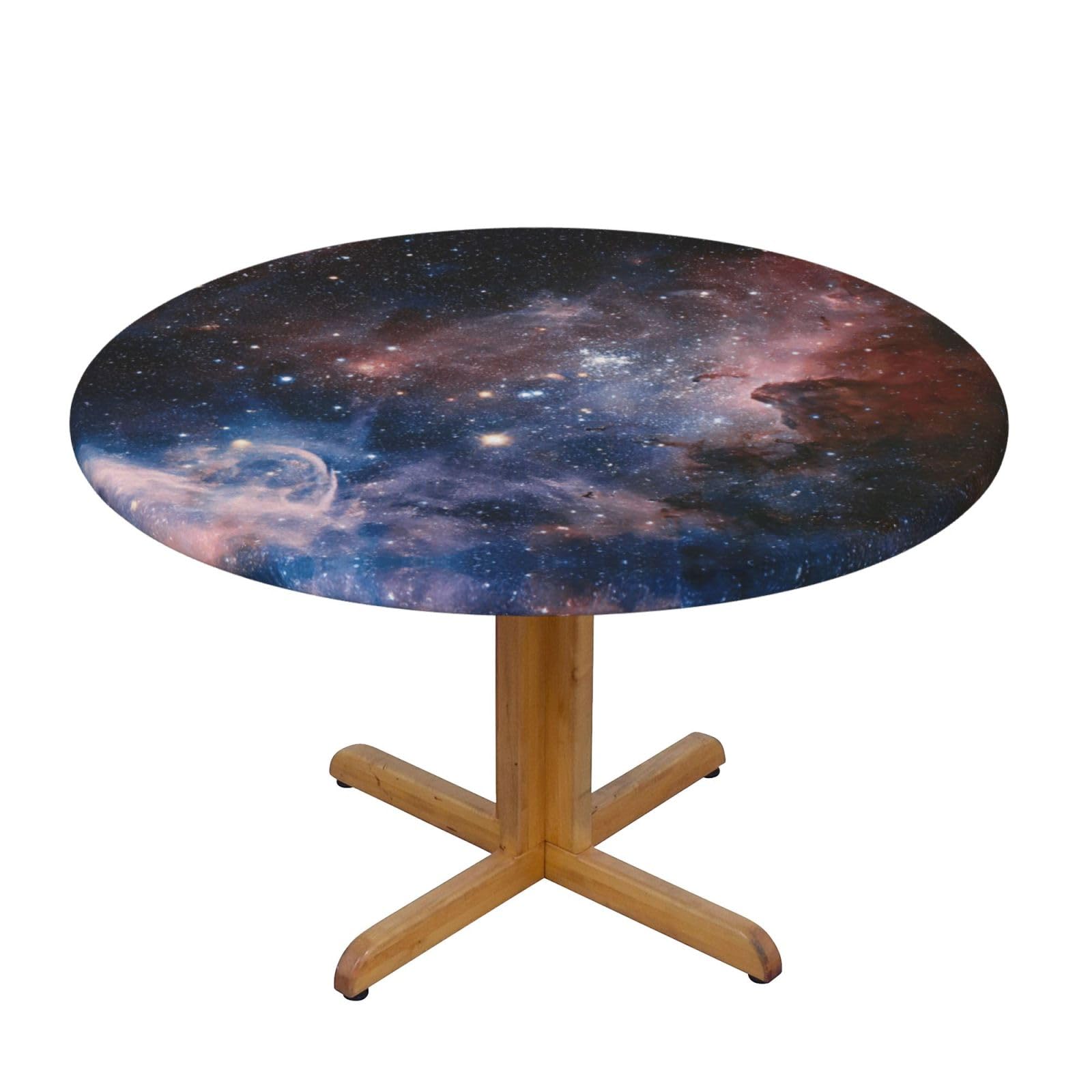 DUWAA Universe Milky Way Nebula Galaxy Print Oxford Fitted Table Cover For Patio Picnic, Waterproof Round Tablecloth For Home And Outdoor