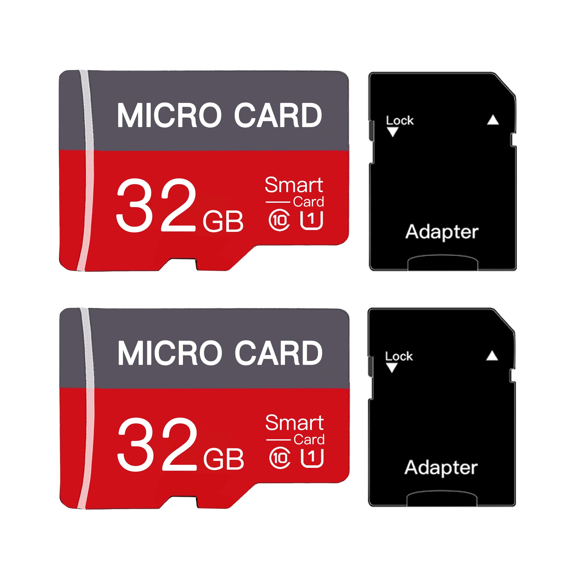 Confezione da 2 schede di memoria Micro SD da 32 GB, classe 10, U3, con adattatore per smartphone, tablet e fotocamere