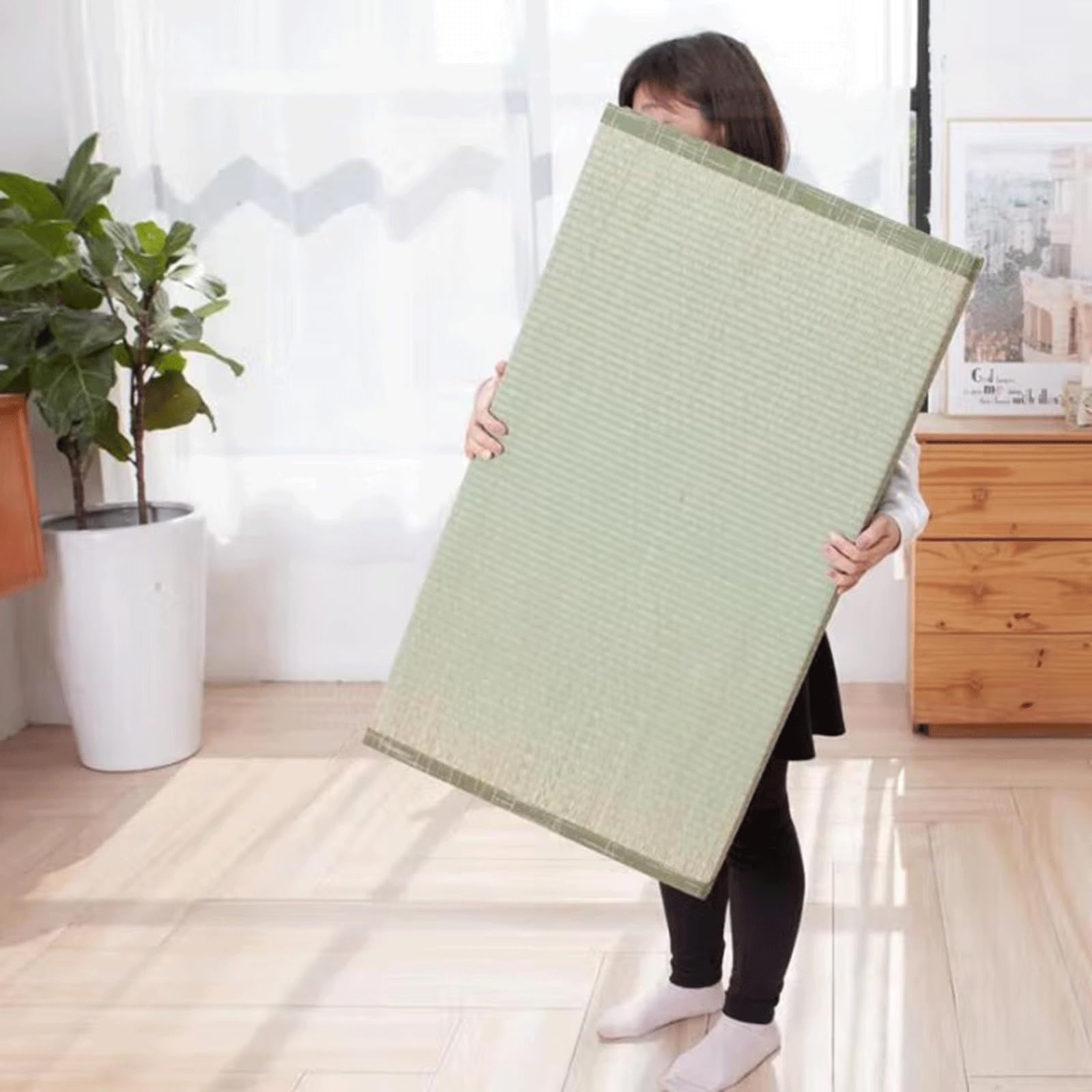Tatami Japonais,en Herbe Naturelle Bon pour Le Dos des épaules Tatami Pliable,Pliable pour La Méditation du Sommeil Yoga Et La Zen Matelas Japonais(Size:90x200x3.5cm)