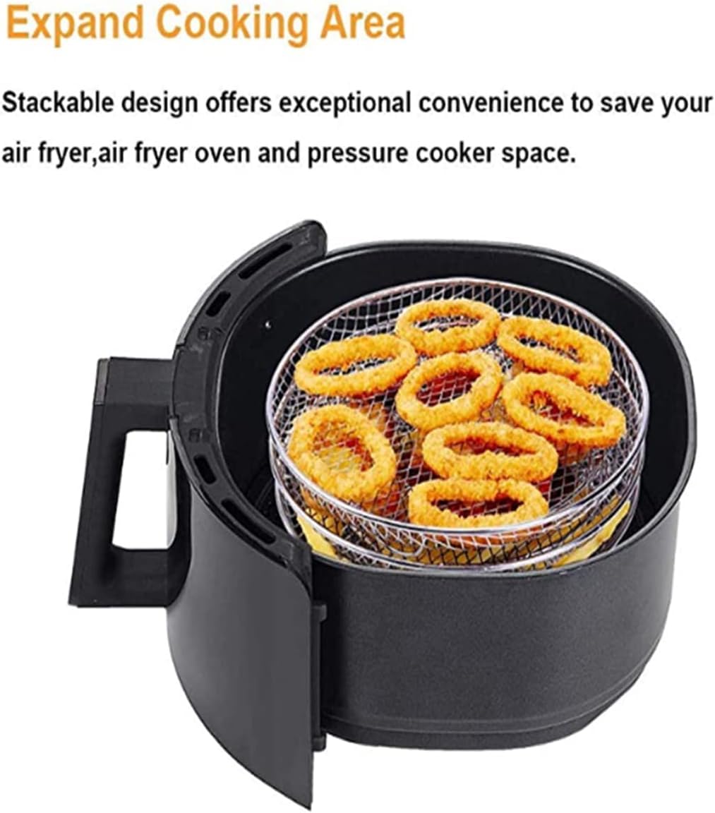 NIHUIFDPY 3-Tier Stackable Air Fryer Rack for Ninja, 7.8 inch 20cm Round 304 Stainless Steel Dehydrator Stand & Multi-Layer Roasting Tray, Dishwasher Safe Accessories for Baking & Crisping — Amazon image 3