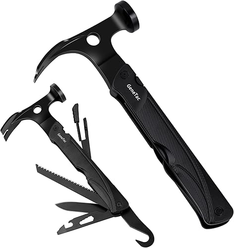 Martillo multiherramienta, multiherramienta 13 en 1 con cuchillo, sierra, silbato, iniciador de fuego, equipo compacto de supervivencia al aire