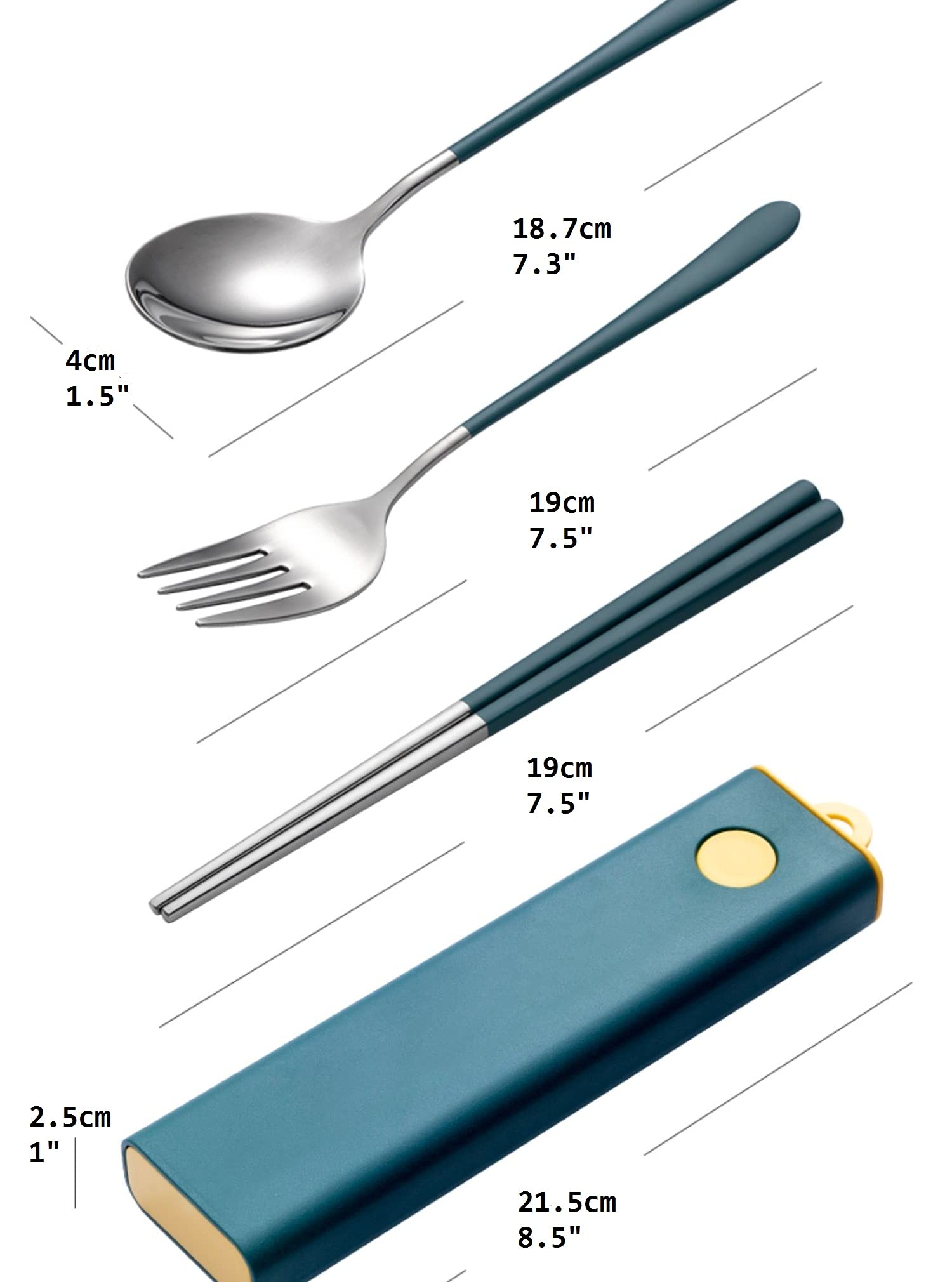 Muka Set Posate Portatili Da Viaggio In Acciaio Inox 18/8 - Forchetta, Cucchiaio E Bacchette Con Custodia - Riutilizzabili Per Picnic, Ufficio, Scuola - Argento