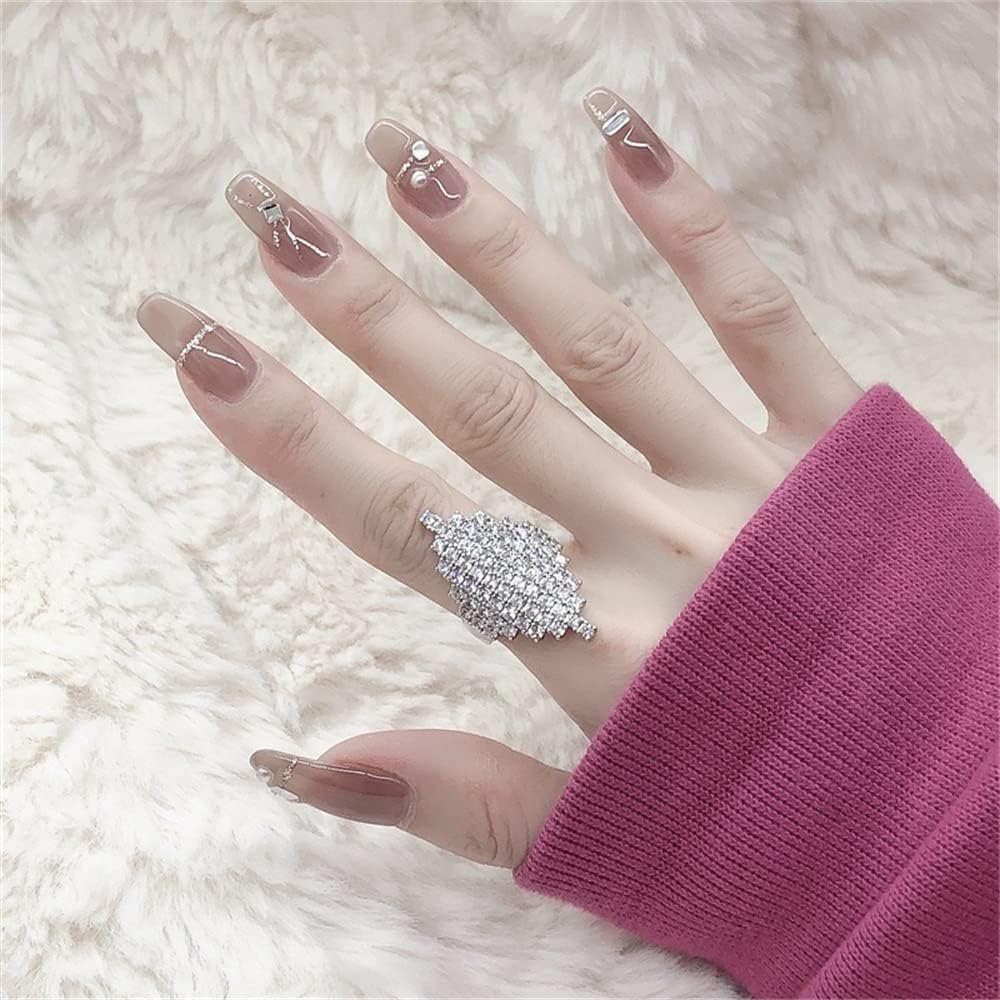 Dtja Rhinestone Cluster Statement Ring for Women Silver Plated Exaggerated Geometric Diamond CZ Wedding Promise Adjustable Open Band Wrap Finger Rings Comfort Fit Fashion Birthday Prom Party Jewelry - Image 3