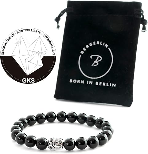 Miniatura 2 de BERGERLIN - Pulsera de Buda con piedra natural genuina de 0.315 in y perlas de piedra de lava - Pulsera de piedra natural real - Calidad certificada