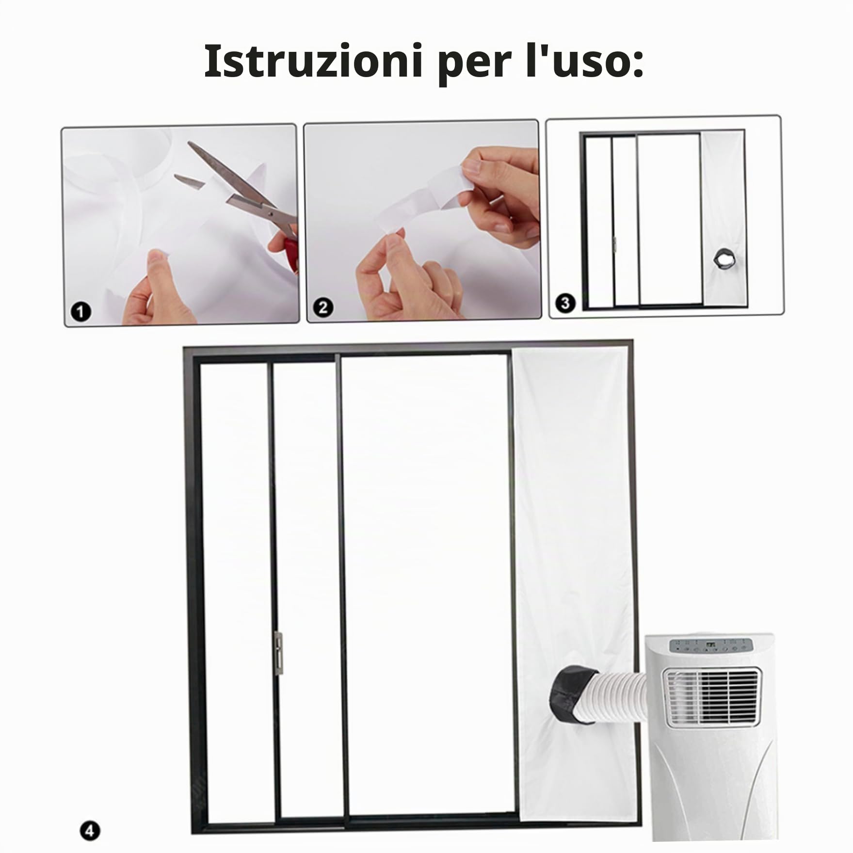 Condizionatore d'aria portatile in finestra 300 cm nastro di fissaggio impermeabile regolabile kit di finestre di condizionamento mobile, 300 cm, guarnizione della finestra per condizionatore d