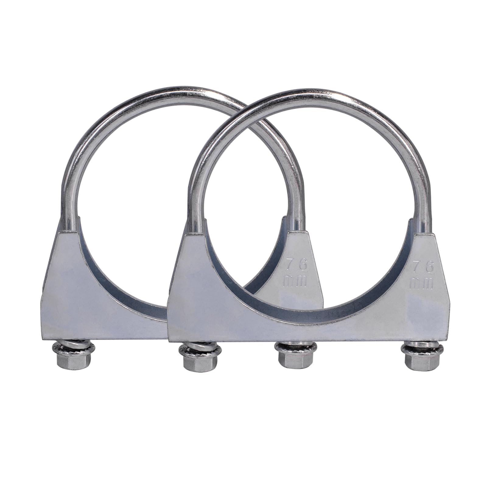Pack of 2 M8 Pipe Clamp Diameter 52-80 mm Special Clamp for Exhaust Pipe U-shaped Galvanised Pipe Clamp (76 mm)