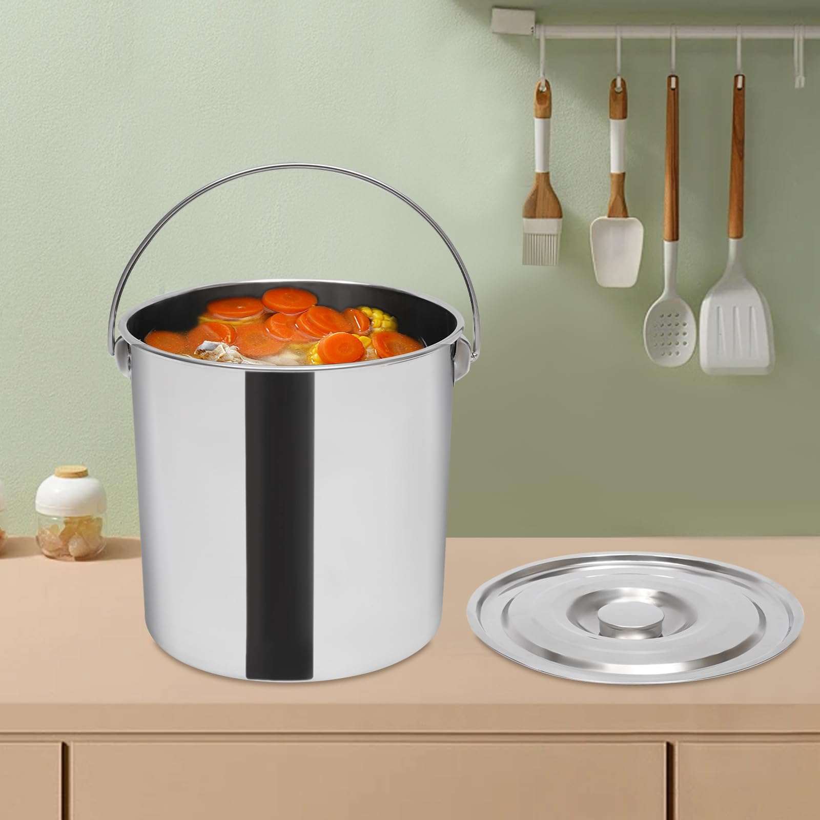 Recipiente de cereales de acero inoxidable, 20 L, hermético, recipiente para harina, recipiente hermético para alimentos, recipiente hermético de metal, cocina, arroz, aceite, cubo con tapa (20 L)