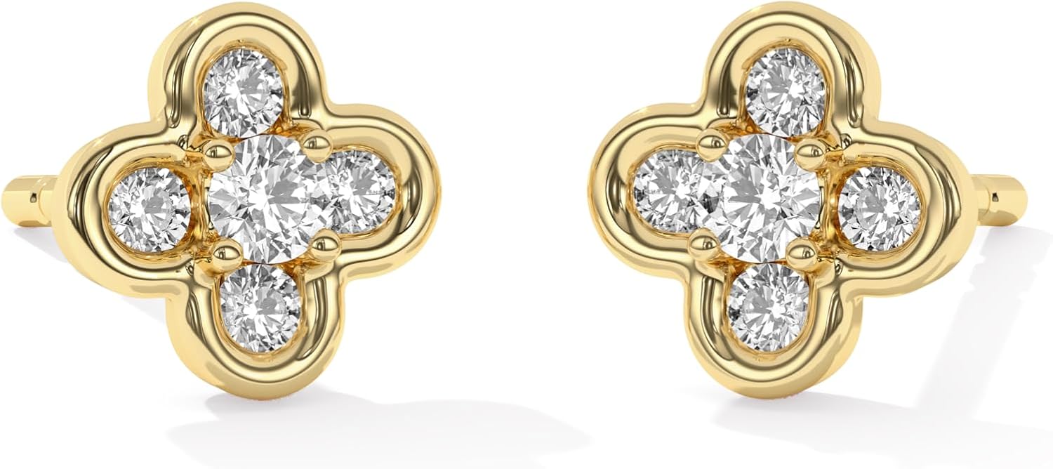 Petite Diamond Stud Earrings for Women, 1/5 Carat Lab Grown Diamond Studs, 925 Sterling Silver Jewelry with 14K Gold Vermeil, Hypoallergenic Gold & Sterling Silver Earrings, Free Jewelry Gift Box