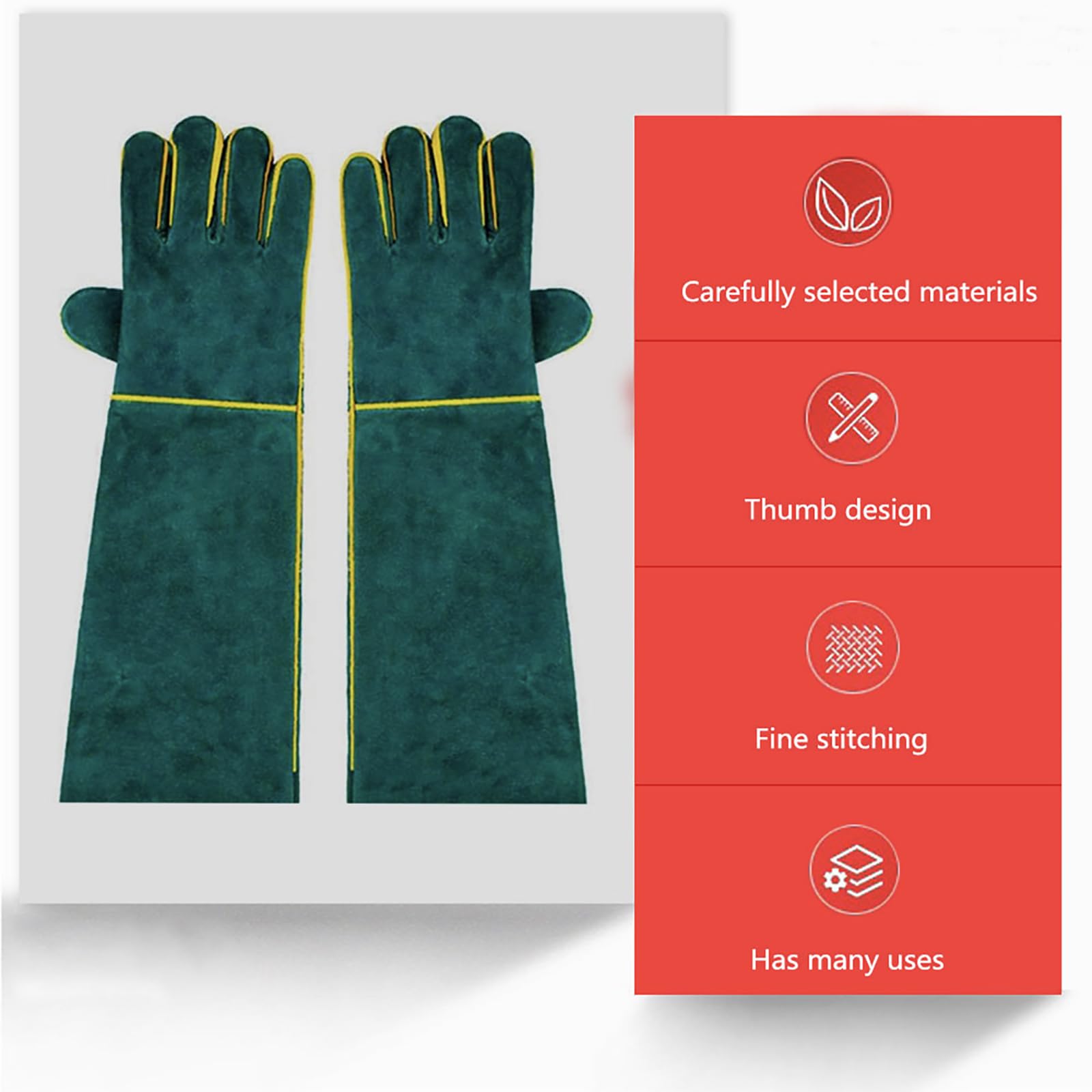 Anti-Morsure Gants de Manutention pour Animal, 40CM Gants de Travail en Cuir Polyvalents pour Le soudage, Le Jardinage ou la Manipulation de Chiens/Chats/Oiseaux/Lézards/Faucons/Reptiles