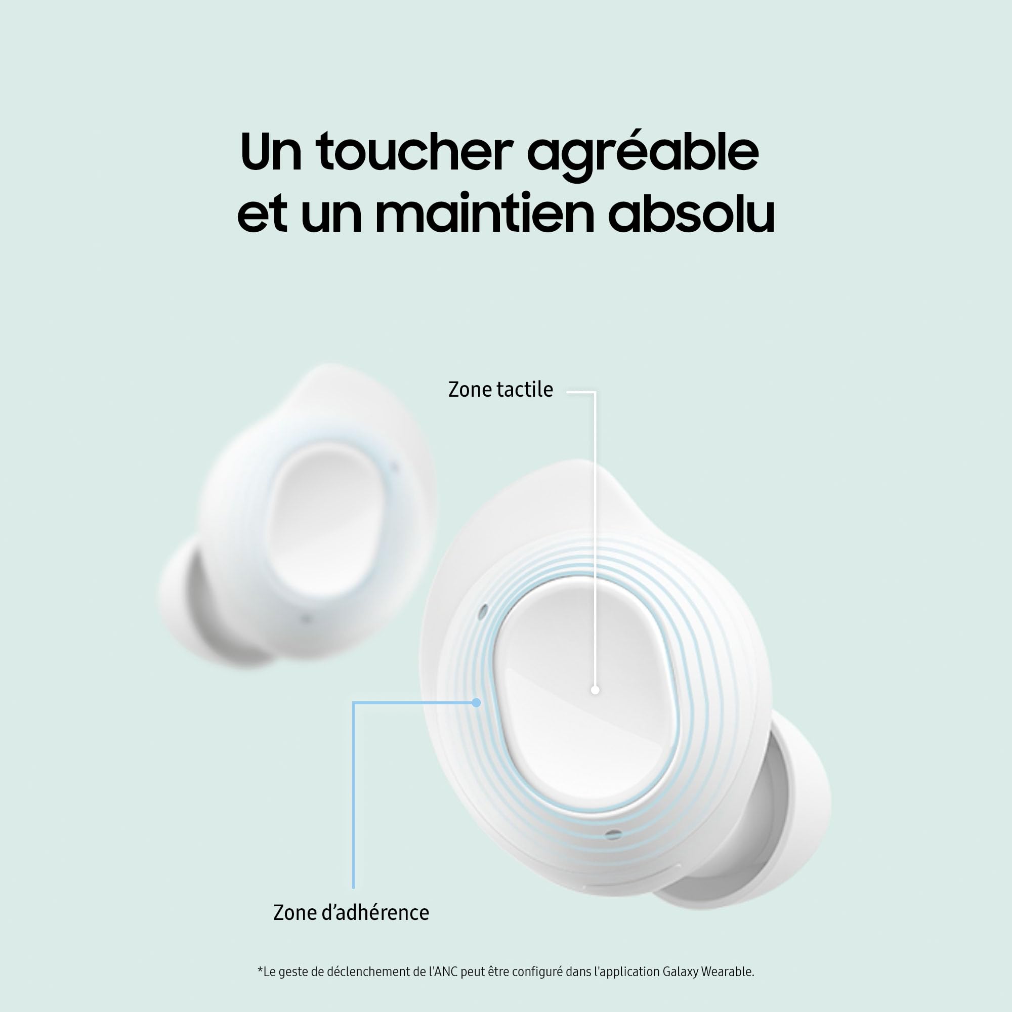 Samsung Galaxy Buds FE Écouteurs sans Fil, Réduction Active du Bruit, Ajustement Confortable, 3 Micros, Commande Tactile, Basses Profondes, Graphite, Version FR