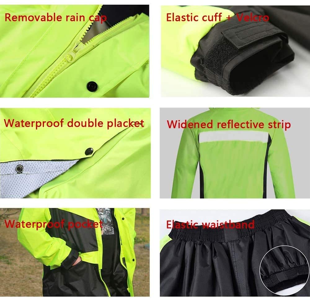 GDDO Tuta Antipioggia per Uomo Donna Giacca Antipioggia Pantaloni Set Impermeabile Alta visibilità Antivento con Cappuccio Impermeabile da Lavoro Moto Pesca Golf