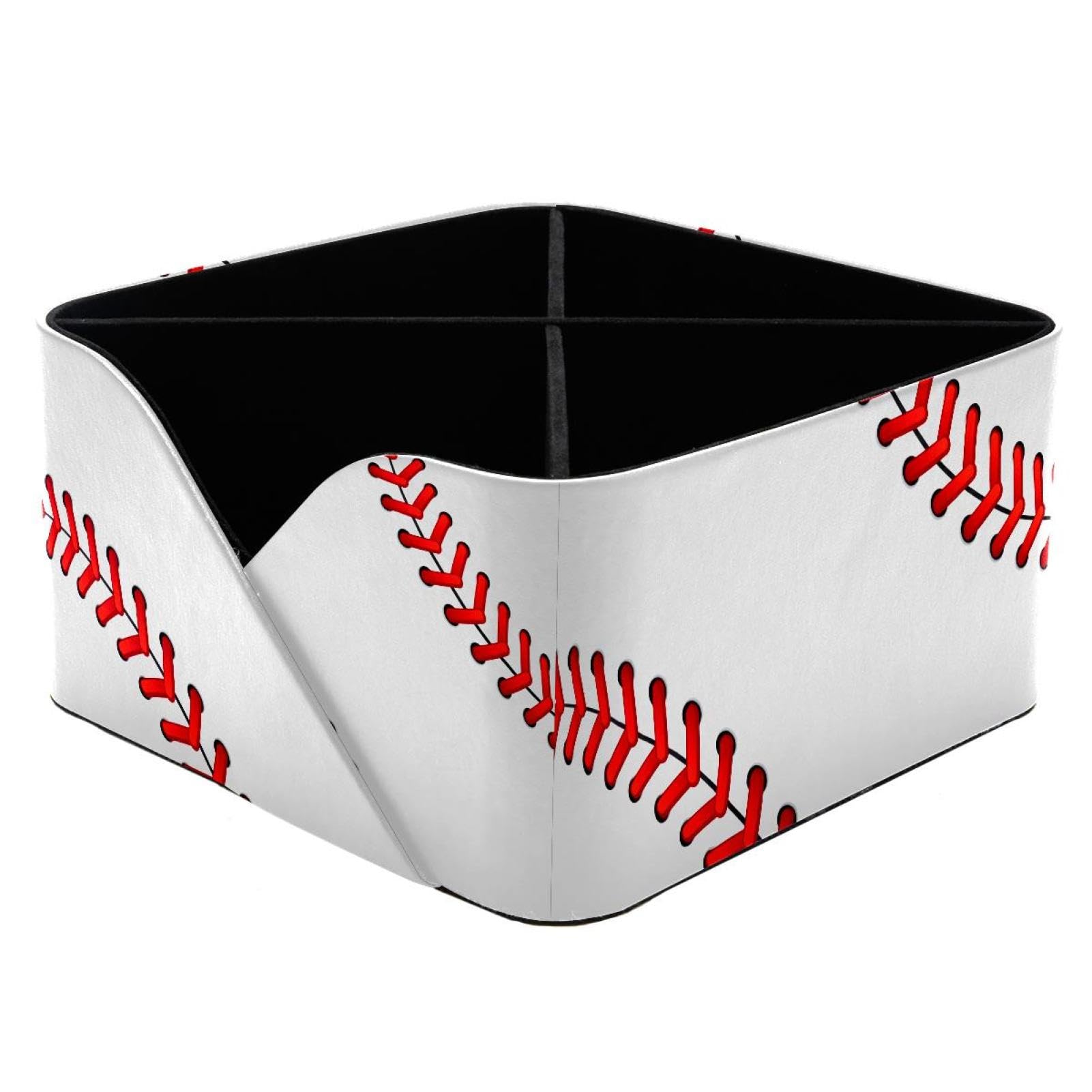 KengjuTesu Sport Baseball Pattern Desktop Organizer Pen Holder, Rectangular Pencil Cup for Office, Study and Makeup Stations