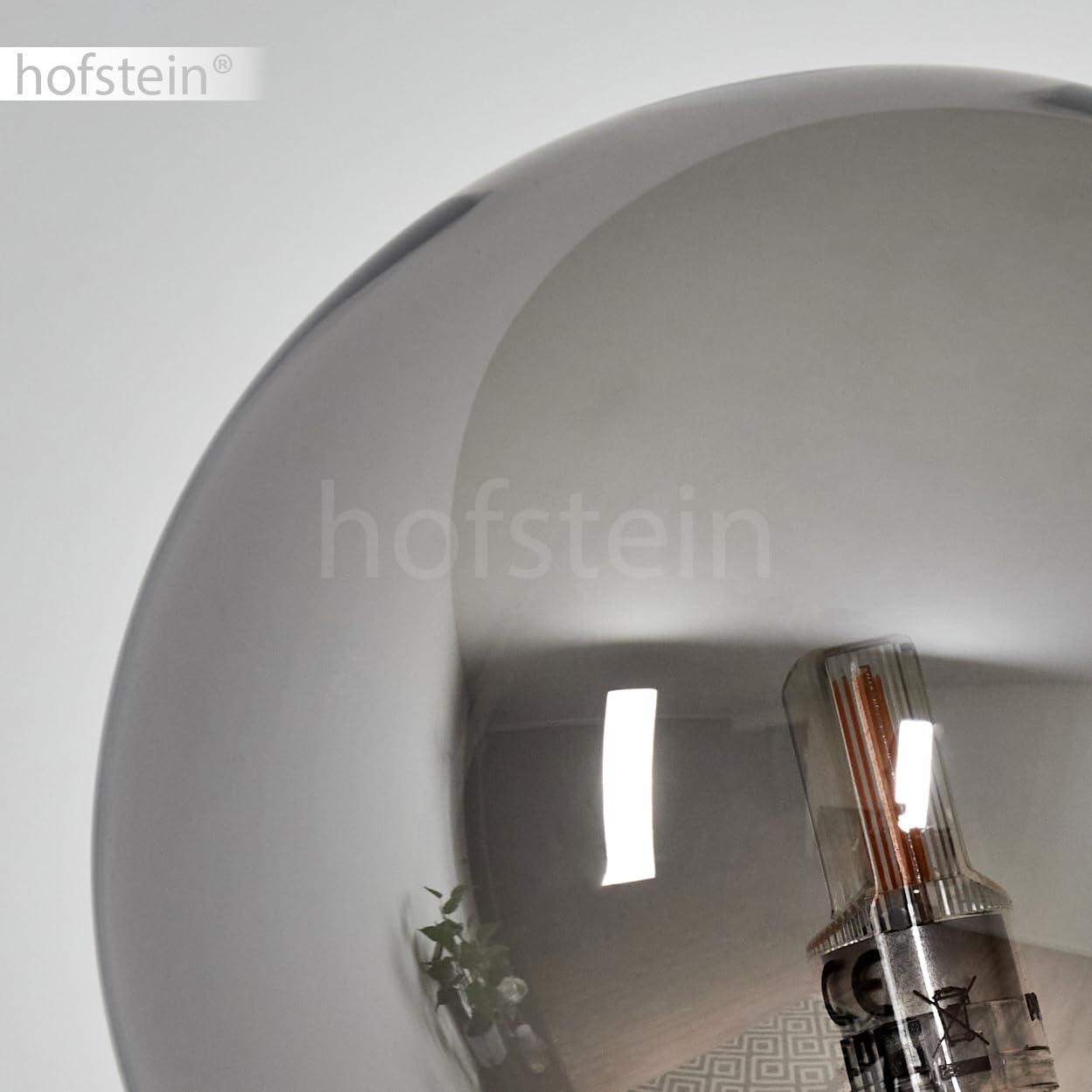 Stehleuchte Bernado, dimmbare Stehlampe aus Metall/Glas in Schwarz/Rauchfarben, Standleuchte mit Glaskugeln (Ø 12 cm), Höhe 174,5 cm, stufenlos dimmbar über Fußschalter, 5 x G9, ohne Leuchtmittel