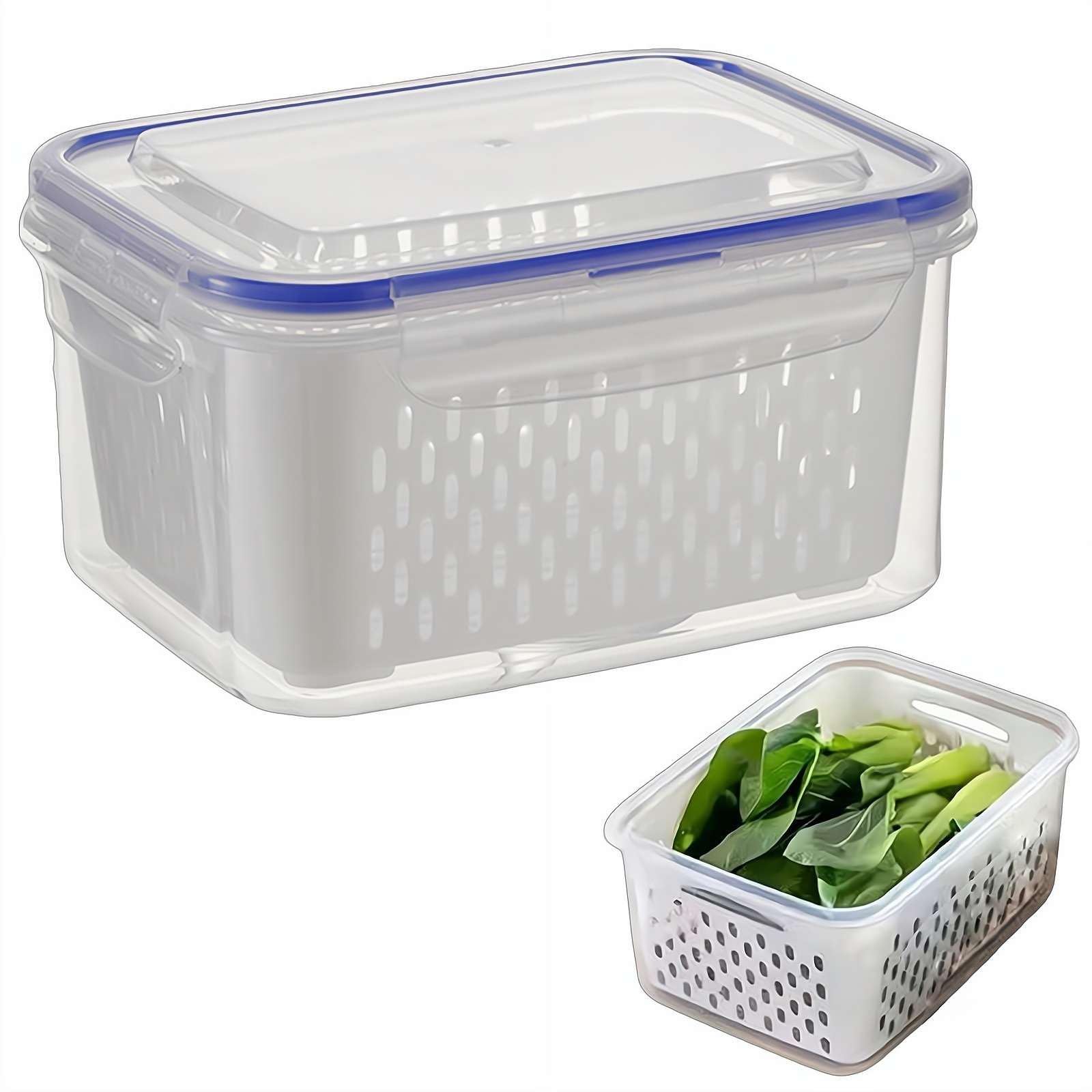 4-in-1-Frischhaltedose mit abnehmbarem Ablaufkorb, Frischhaltebox für Obst und Beeren, waschbarer Produktschutz für Küchenorganisation und Mahlzeitenvorbereitung