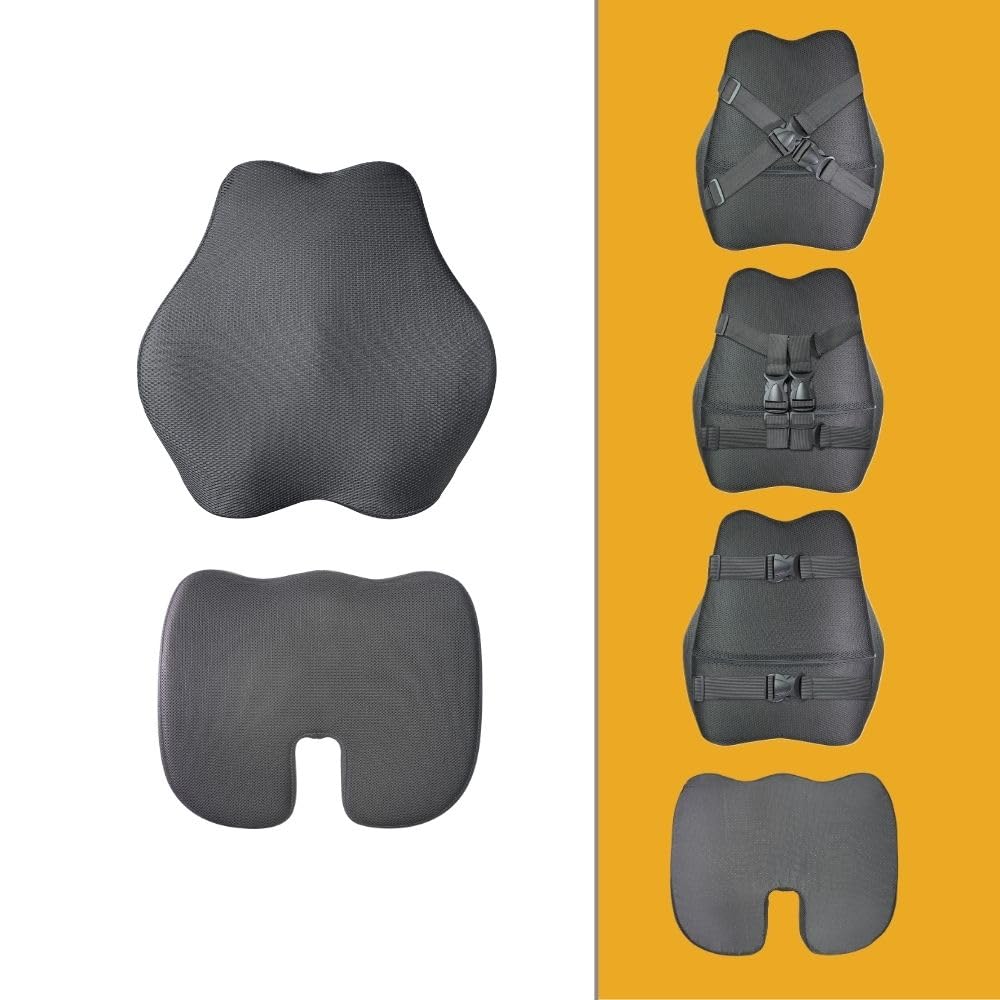 Inphysio - Juego de 2: Cojines de Asiento y Respaldo Ergonómicos - Cojines para Sillas - Cojines Lumbares - para Escritorio, Oficina en Casa, Oficina - Soportepara Lomo - 45x41x10,5 cm / 45x35x7 cm