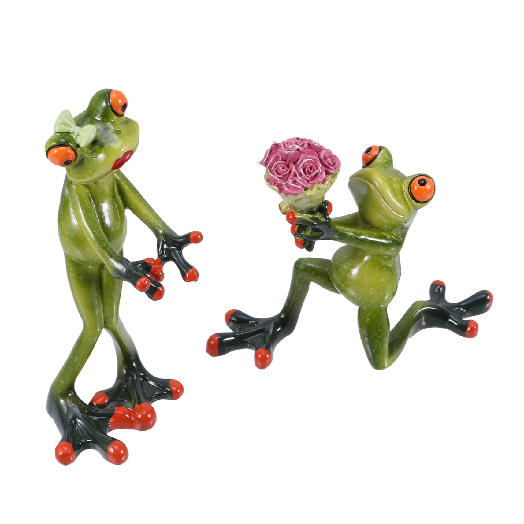 Veemoon Statuetta Rana Coppia in Resina Verde 2 Pezzi per Giardino