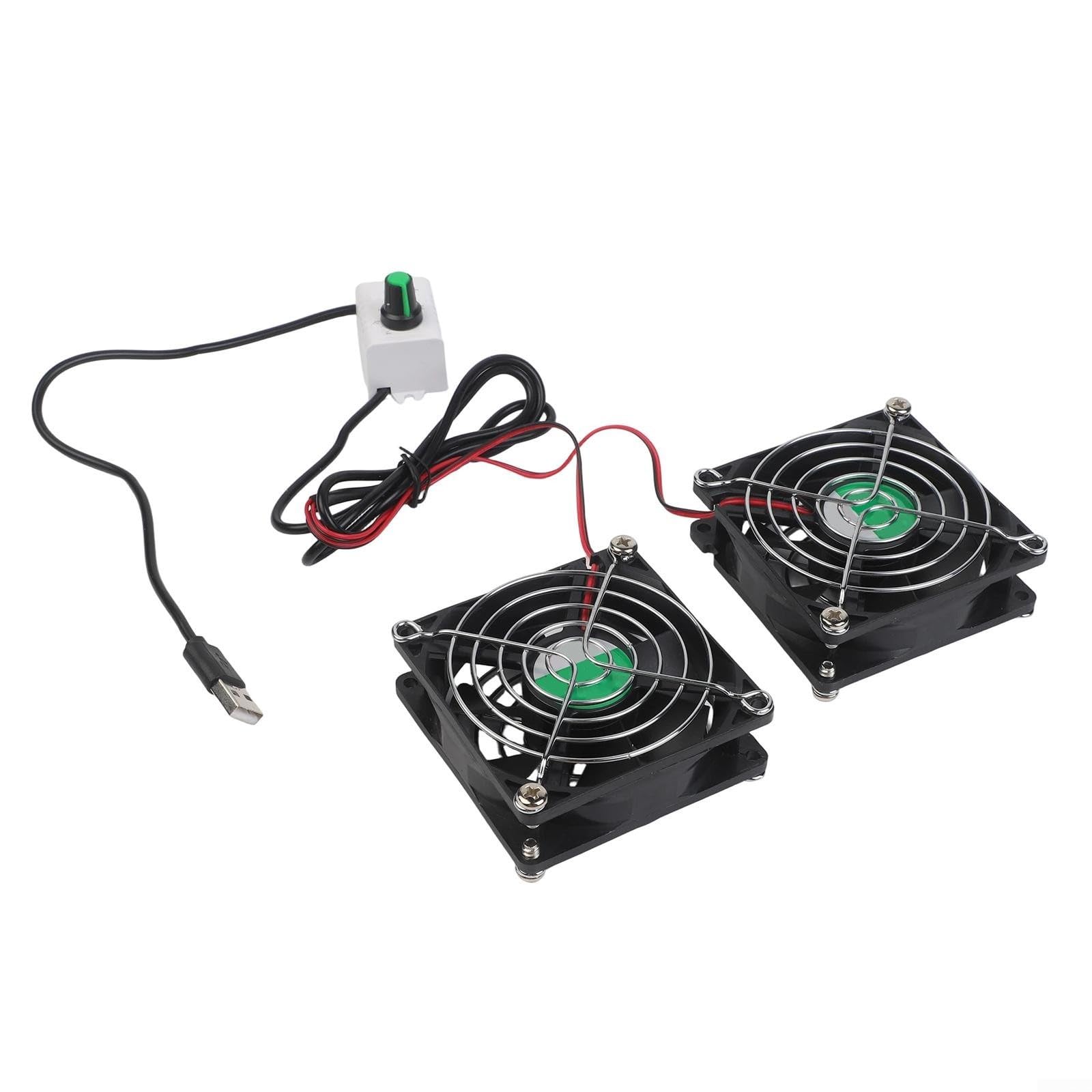 Ventola di scarico USB DC 5 V, regolabile, deodorante, per pollo, casa, cappa, 12 cm, nero, a basso rumore (doppia ventola da 12 cm)