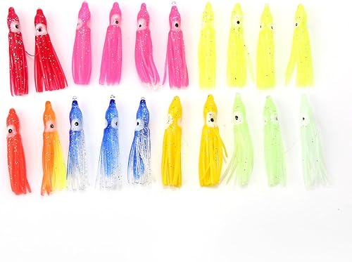 VGEBY 20 señuelos de pesca de calamar, faldas artificiales suaves de pulpo, cebos de agua salada (1.2 pulgadas), faldas de calamar para pesca en