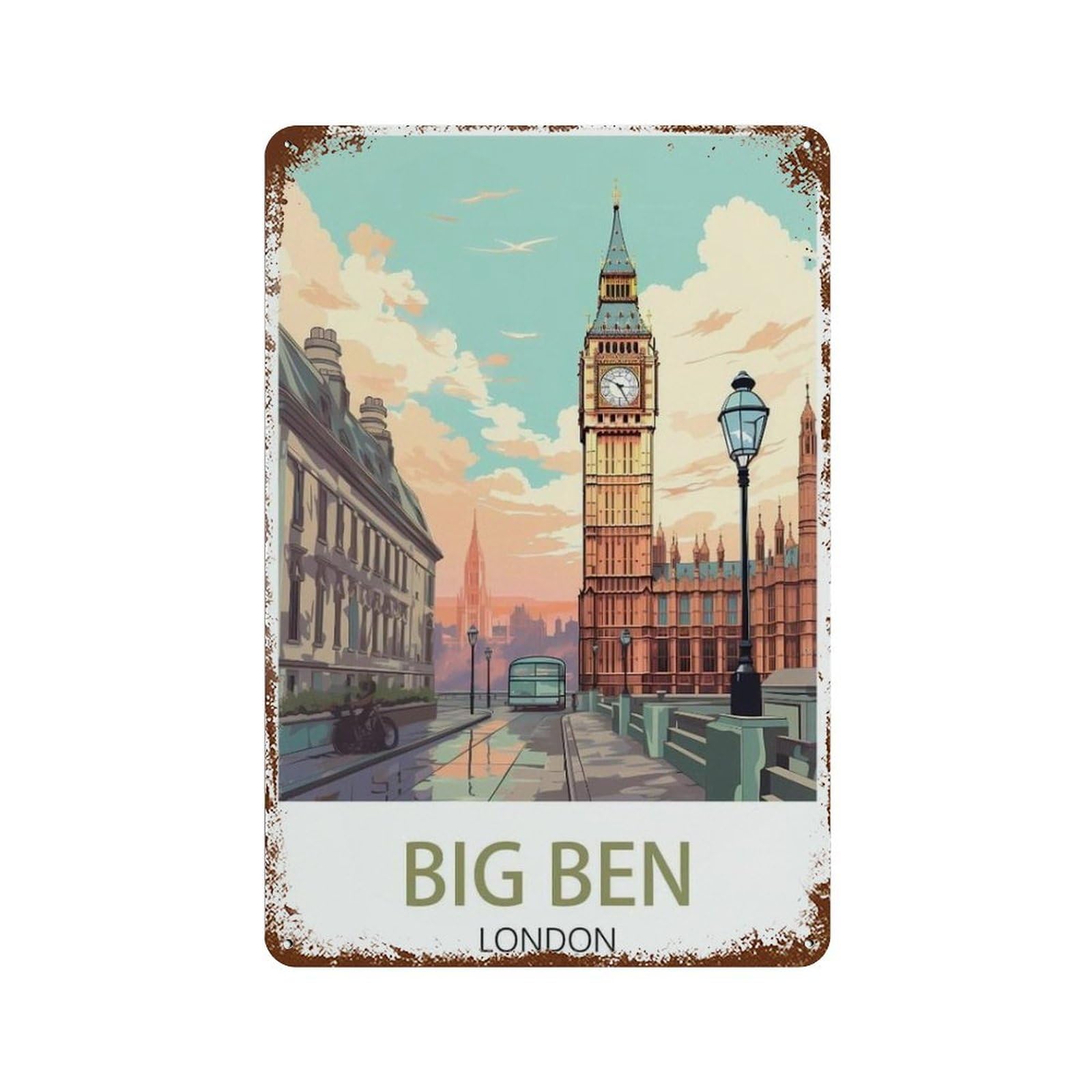Funny Metal Tin Signs，Big Ben London England，Bar Club Cave Home Kitchen Rustic Travel Metal Signs Wall Art Decor(15x30cm）6x12 inch-T23