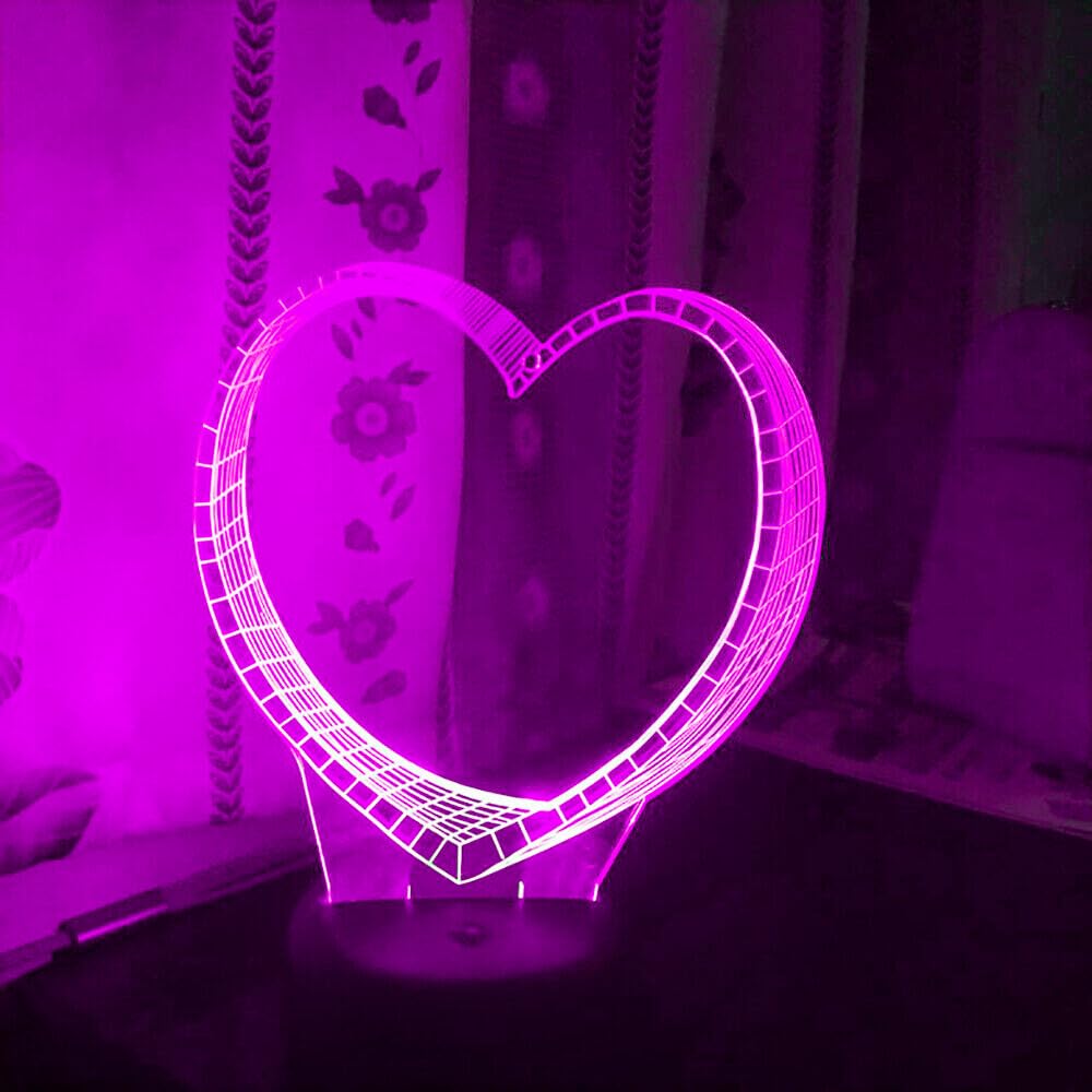 3D Herz Nachtlicht – 7 Farbwechsel, Touch-Steuerung, USB, Acryl-Basis