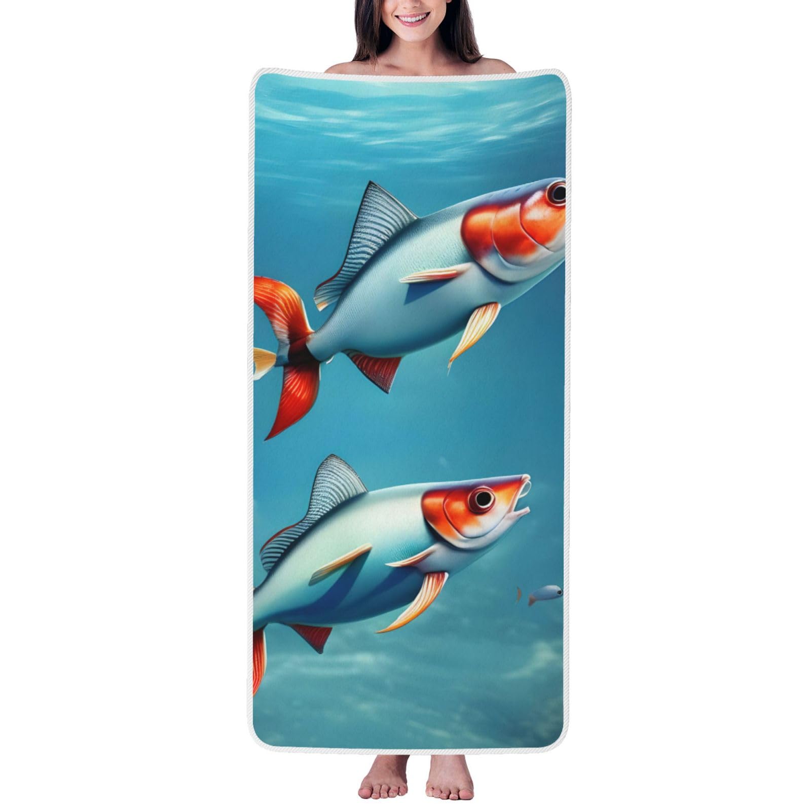 JBJGKHLP Flying Fish In The Ocean Print Women Men Couples Coral Velvet Bath Towel Ultra-Soft For Home Bathroom Travel