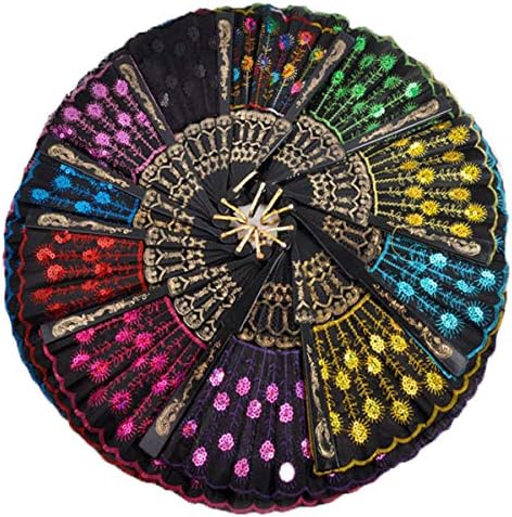 Winture 10 PCS Peacock Hand Fans, Spanish Folding Hand Fan, Flower Dancing Fans,Summer Handheld Folding Fans Party Favors for Girls Women (Embroidered Peacock Tail Pattern)