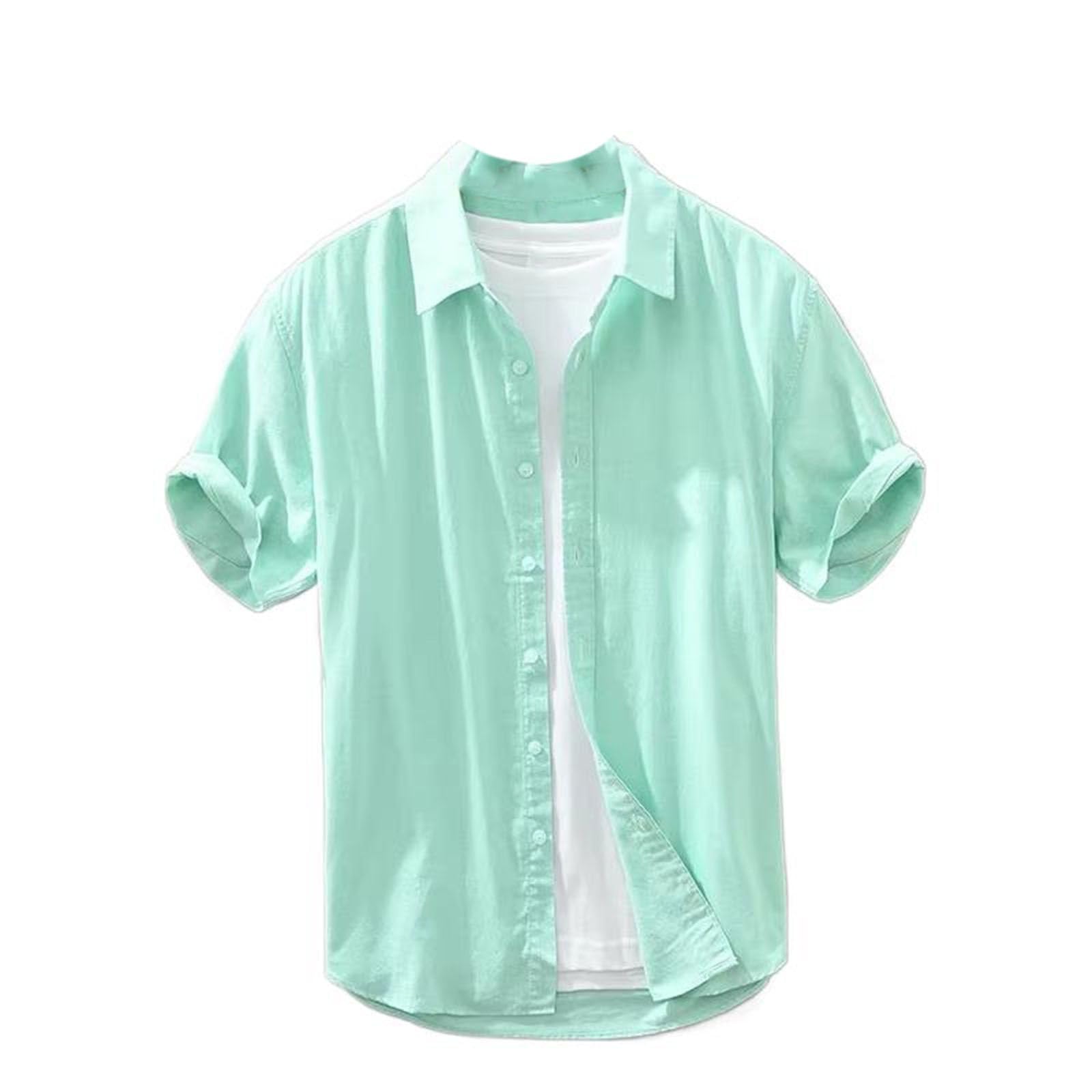 Camicetta Leggera da Uomo abbottonata con Colletto abbattuto, Top Casual per Abbigliamento Quotidiano Estivo
