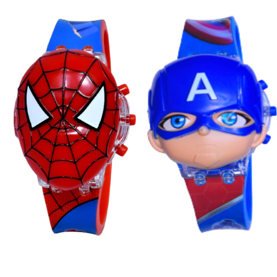 Lionmati Silicone Girls Spider Man Captain America Kid Watch Digital Lighting Glowing Kid Watch With Music For Boys And Girl - Pack 0F 2 ((Multicolor Kids Watch) [3-10 Years], Band_Blue (B09LR43XFS) Amazon Price History, Amazon Price Tracker