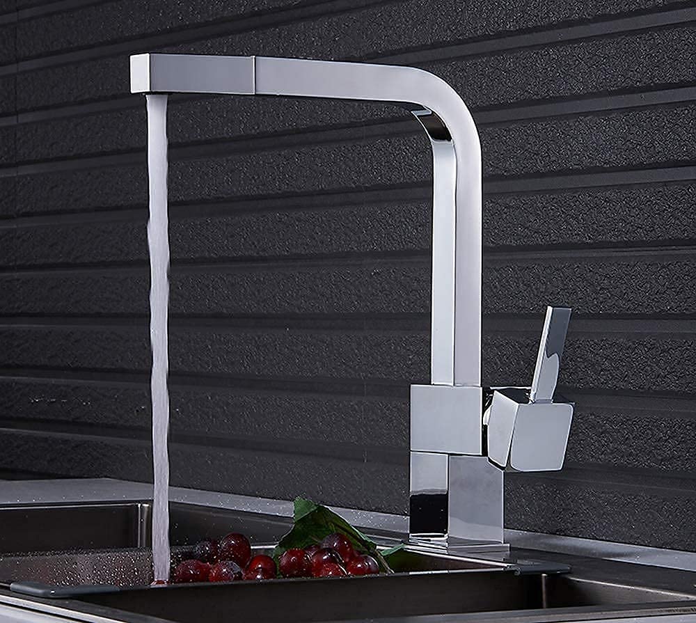 Grifo de cocina extraíble en latón cromado con diseño cuadrado moderno