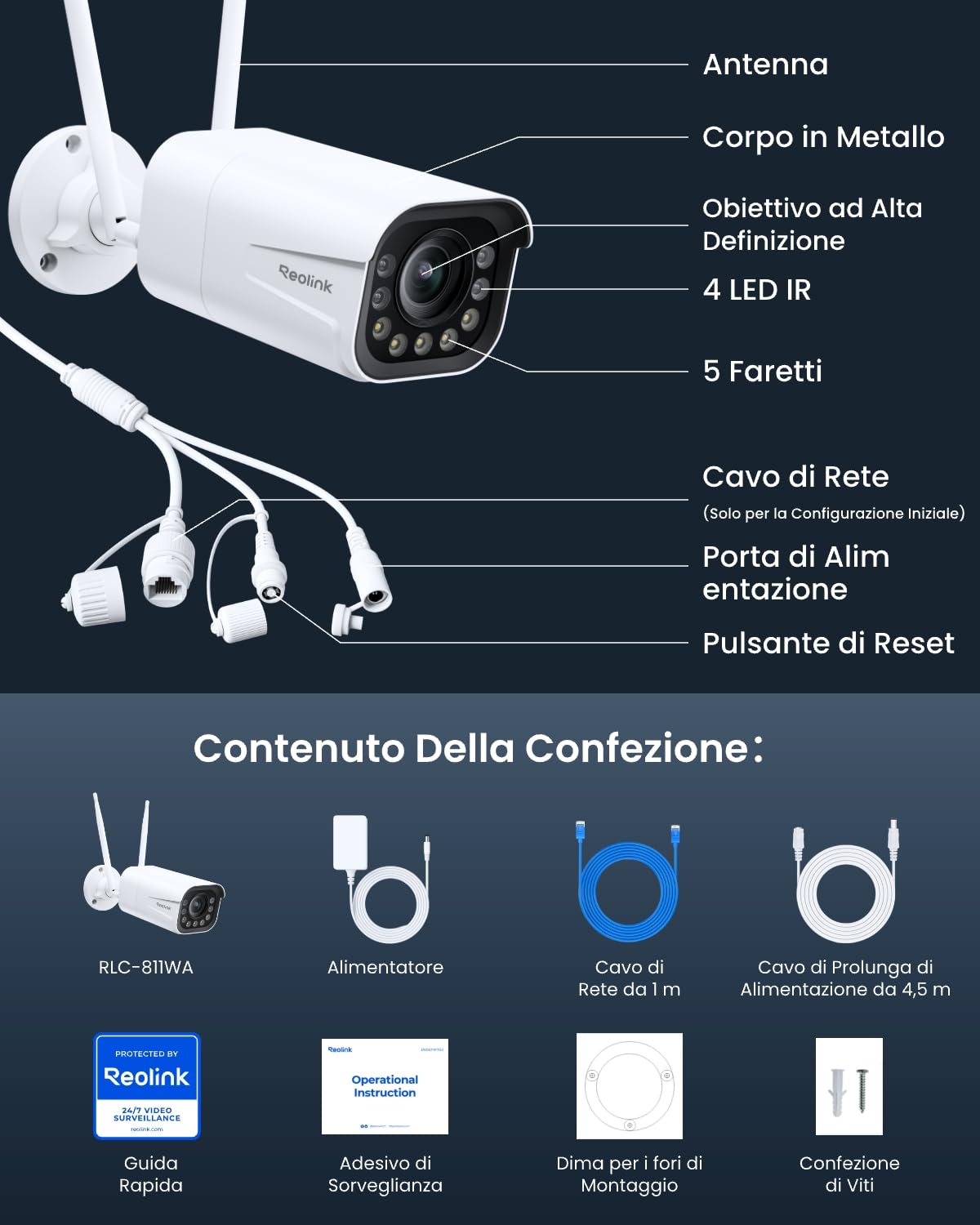 Reolink 8MP Telecamera WiFi Esterno con 5X Zoom Ottico RLC-811WA + 8MP Telecamera Wi-Fi Esterno RLC-810WA, Rilevamento di Persona/Veicolo/Animale, WiFi 6 Dual-Band, 30m Visione Notturna a Colori