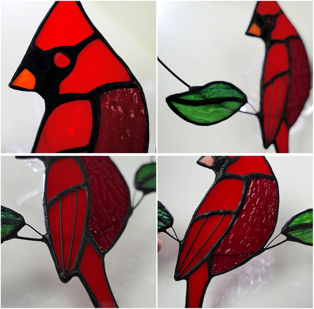 Stained Glass Northern Cardinal Suncatcher - Handmade Memorial Gifts for Grandma, Sympathy & Housewarming Red Bird Window hangings Ornament (Male Design)