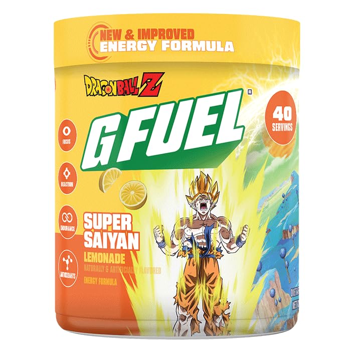 Image of G Fuel Dragon Ball Z Energy Drink Powder, Pre Workout Caffeine Mix for Gaming, Sugar Free Focus Amino, Vitamin + Antioxidants, 9.9oz (Lemonade, 40 Servings)