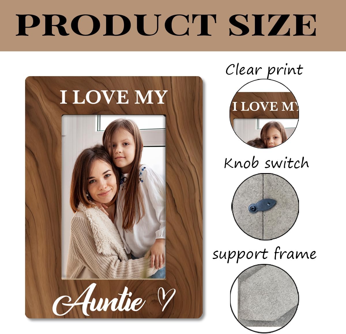 Auntie Photo Gift for Best Aunt, I Love My Auntie Photo Frame, Holds 4 x 6 Inch Photo, Farmhouse Wooden Picture Frame Gift, Aunt Birthday Christmas Gift Idea, Mother's Day Gift for Aunt - Image 3
