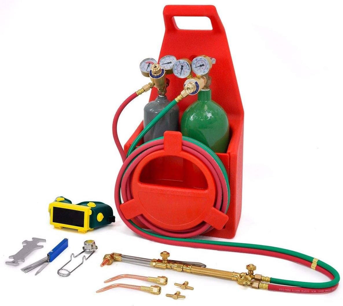 Stark Professional Torch Kit Tote Oxygen & Acetylene Tanks Welding Cutting Regulator w/Carrying Stand (DOT Approved)