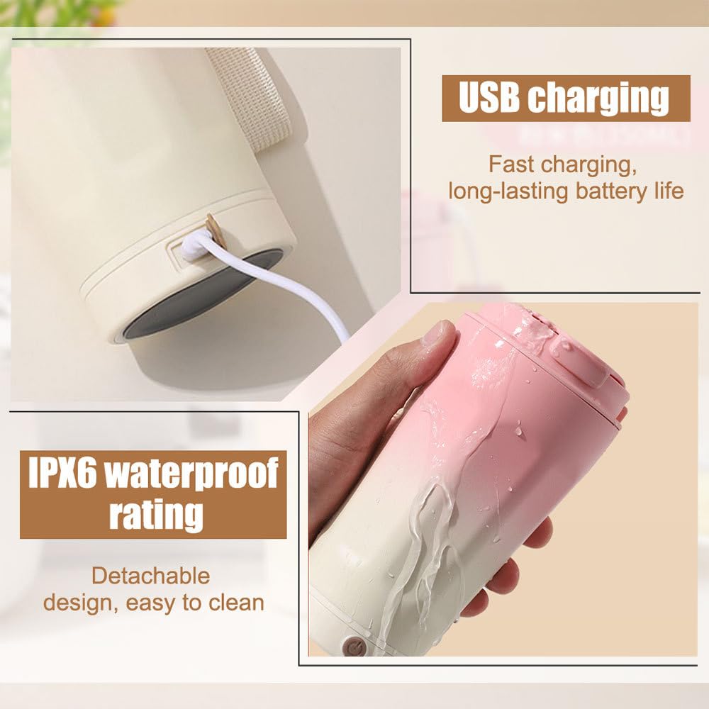 Selbstrührender Kaffeebecher, IPX6 wasserdichter magnetischer elektrischer Mixbecher mit Deckel, Rührwasserflasche aus Edelstahl 306(White Pink Gradient)