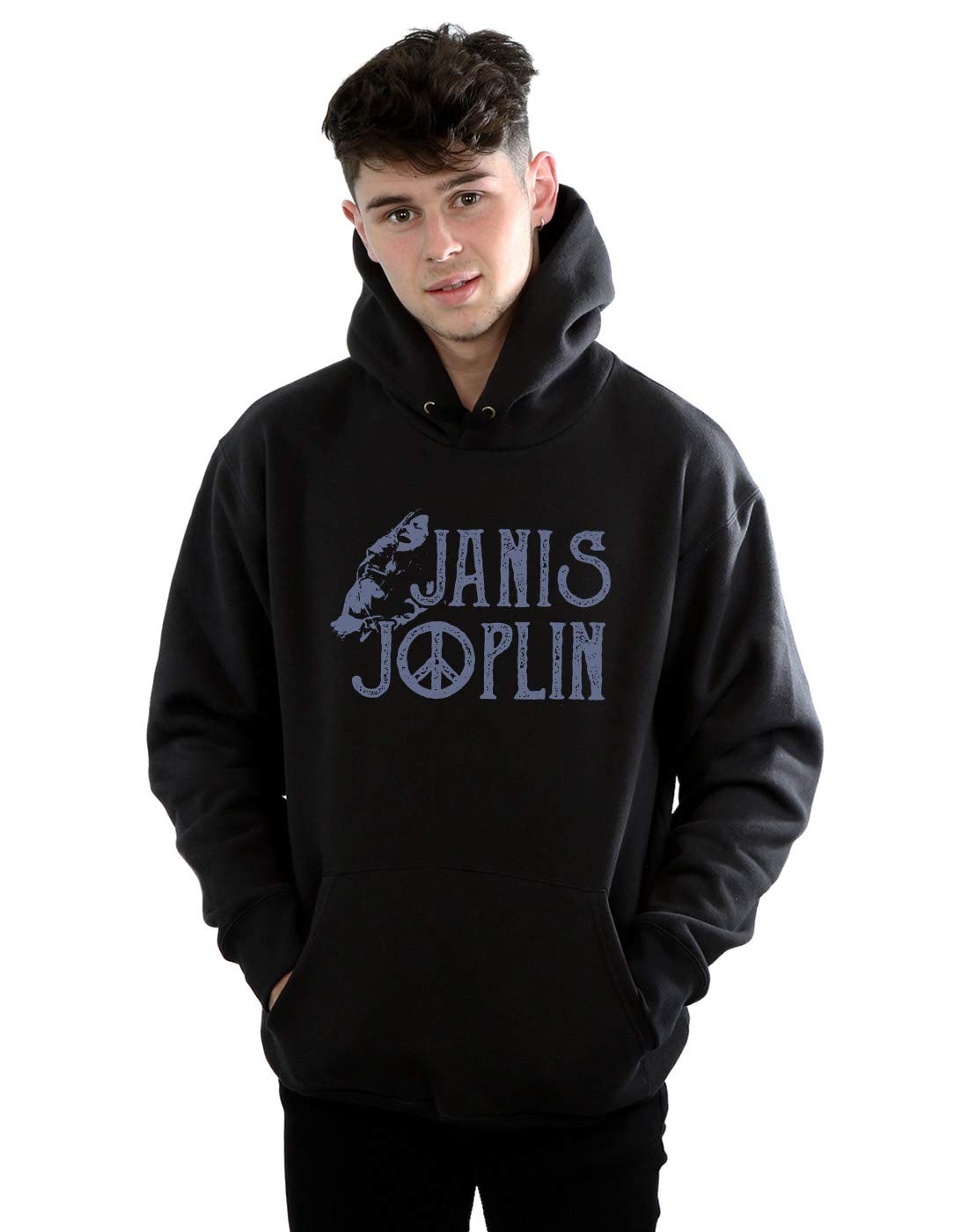 Absolute Cult Men's Black Janis Joplin Type Logo Hoodie Medium