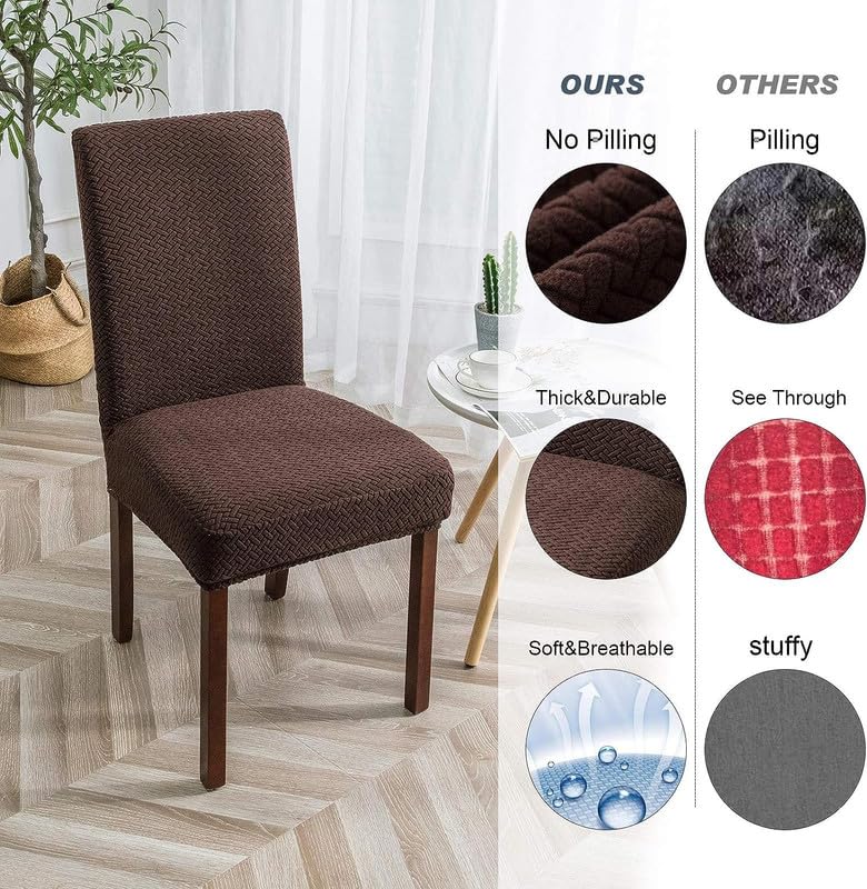Styleys Elastic Chair Cover Stretch Removable Washable Short Jacquard Dining Chair Cover Protector Seat Slipcover (Pack of 4, Chocolate, JCMC4) 4