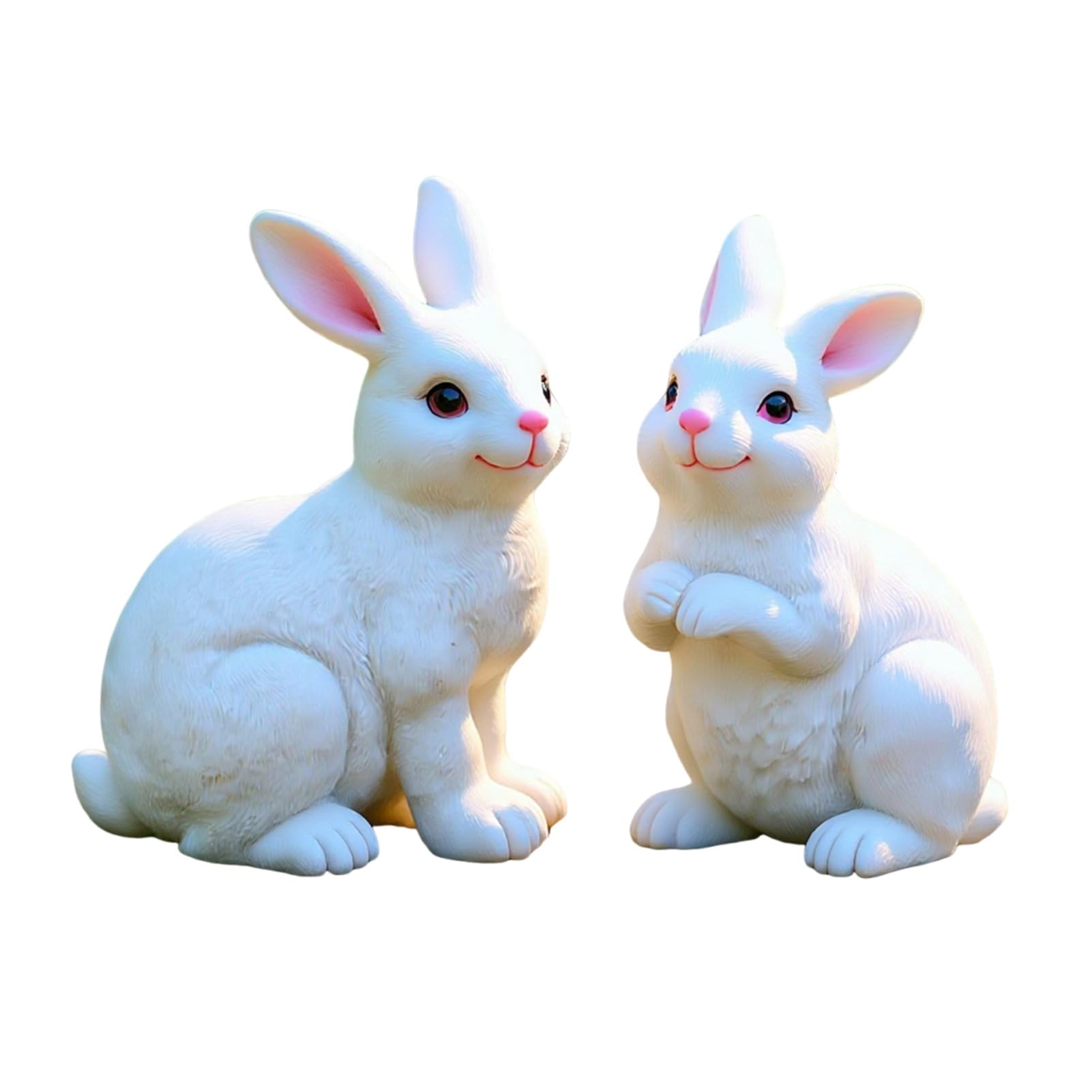 Glifora 2Pcs Realistic White Rabbit Garden Statues - Weatherproof Resin Bunny Sculpture for Yard and Patio, Cute Animal Bonsai Ornament, Desk Decor Gift for Plant Lovers