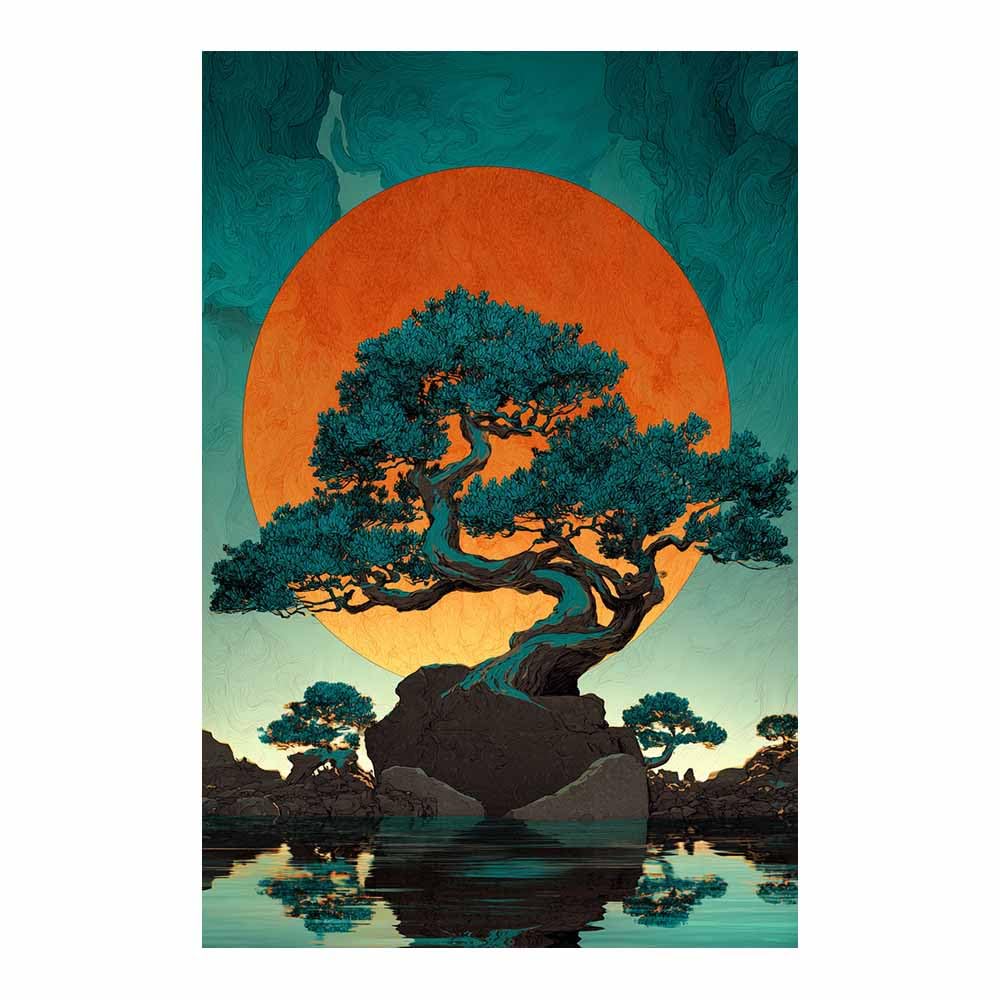 XENIOU Tree Of Life Wall Art Golden skys Whitese Blossoms Tree canvas painting wall art, Living Room Bedroom Hallway Stairs Decoration.(Multicolor)-70x100cm Unframed