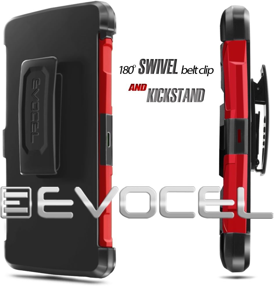 Droid Turbo 2 Case, Evocel [Generation Series] Belt Clip Holster, Kickstand, HD Screen Protector, Dual Layer for Motorola Droid Turbo 2 (Model No XT1585), Red
