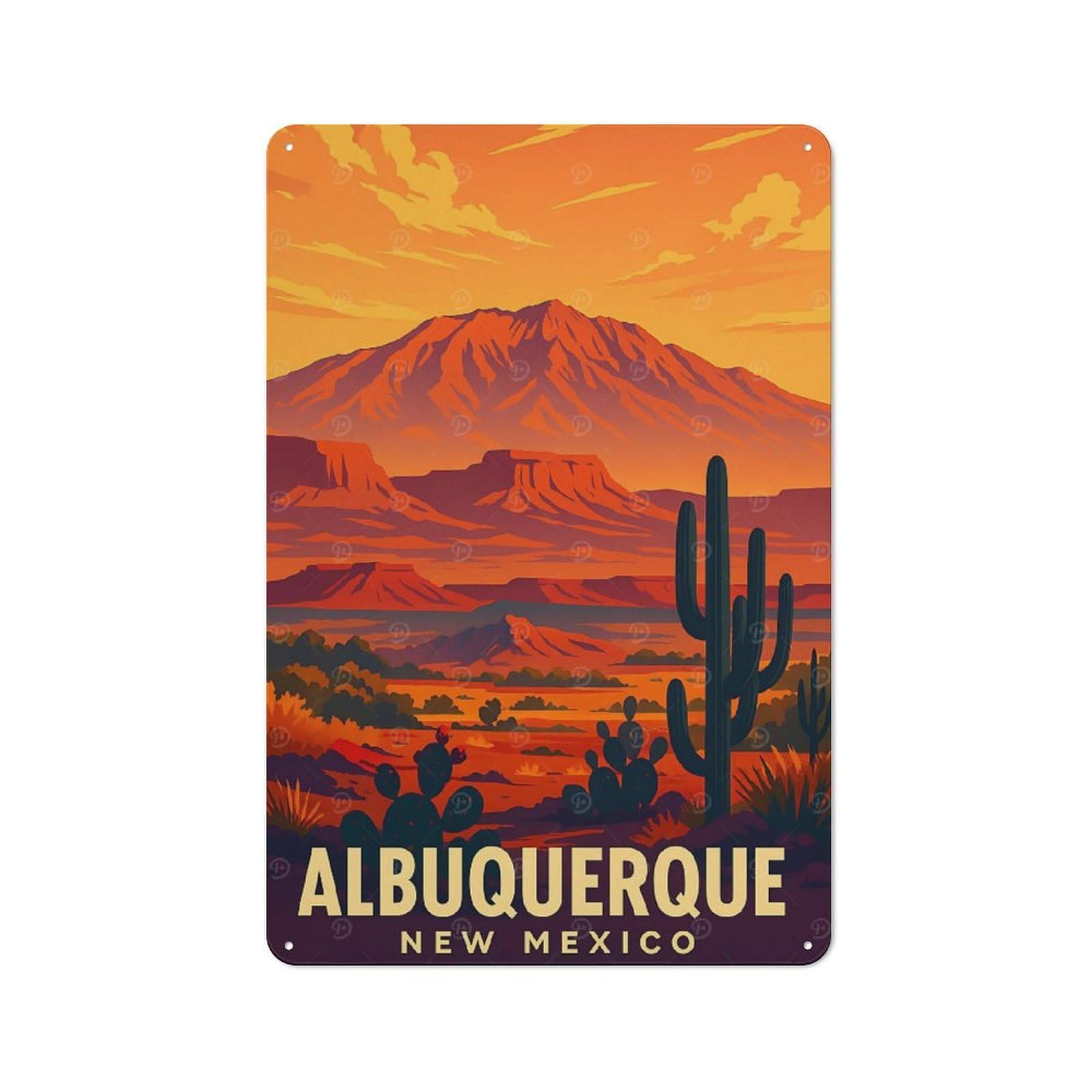 Junmoney Style-4 Albuquerque New Mexico Travel Poster Clean Industrial Metal Wall Decor 30X20cm, Decorative Metal Plaque For Workspace, Cafe, Hallway Or Garage