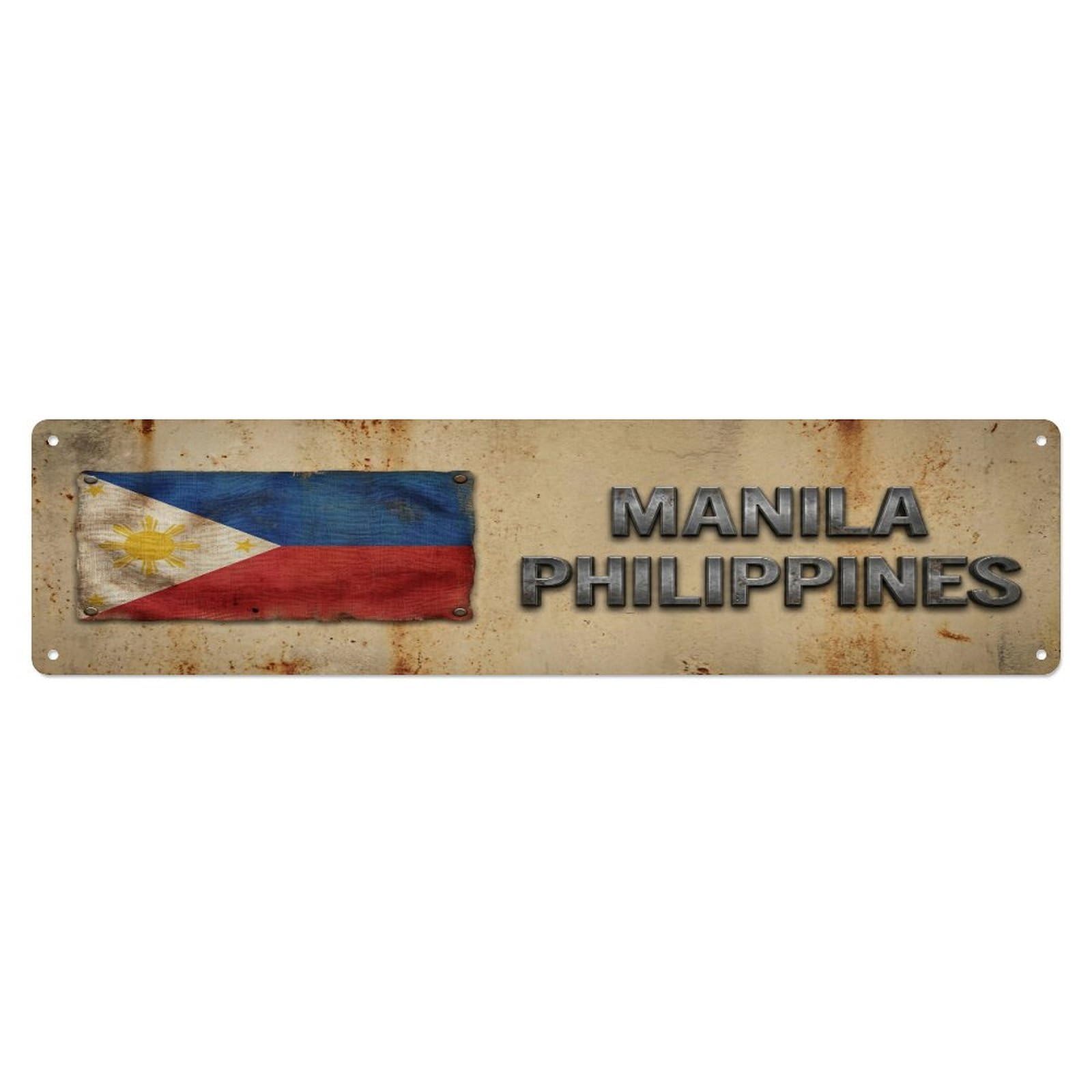 Tgrcjimh Style Metal Tin Sign Vintage Manila Philippines Flag Decor Rustic Travel