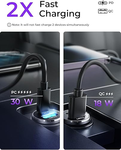 Miniatura 4 de LISEN Adaptador USB C para cargador de coche 2 unidades Mini y metal Cargador USB para encendedor de cigarrillos de carga rápida PD QC 3.0 USBC
