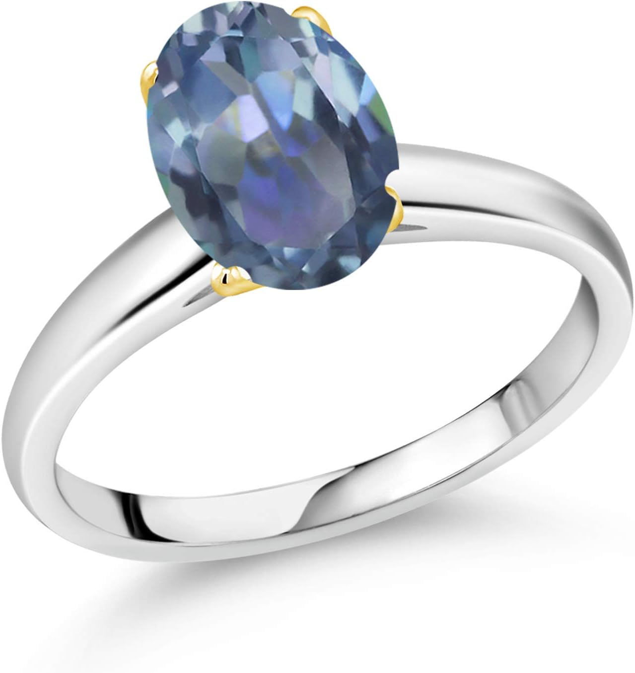 Gem Stone King 2.00 Ct Cassiopeia Mystic Topaz 10K White and Yellow Gold Ring Ring